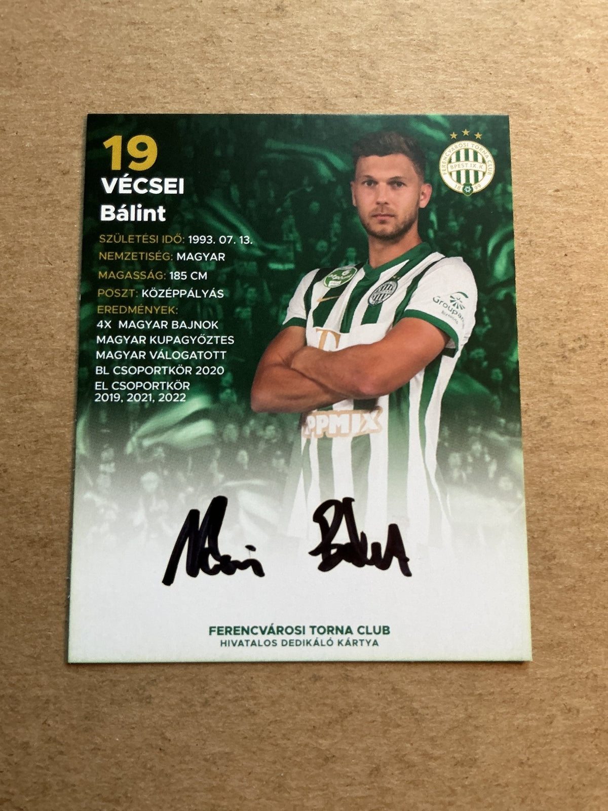 Bálint Vécsei, Hungary 🇭🇺 Ferencváros 2022/23 hand signed - Autographs-World