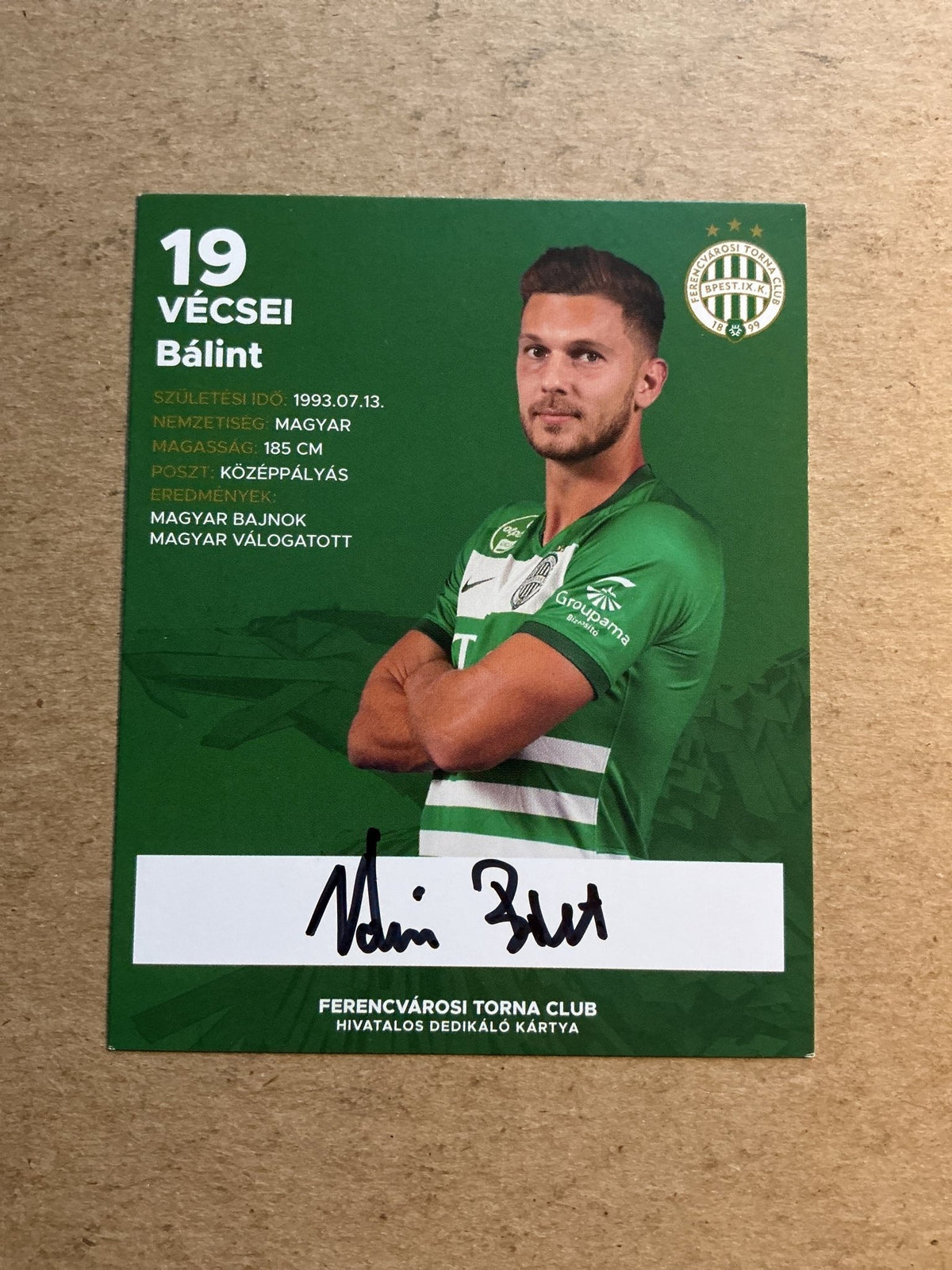 Bálint Vécsei, Hungary 🇭🇺 Ferencvaros TC 2021/22 hand signed - Autographs-World