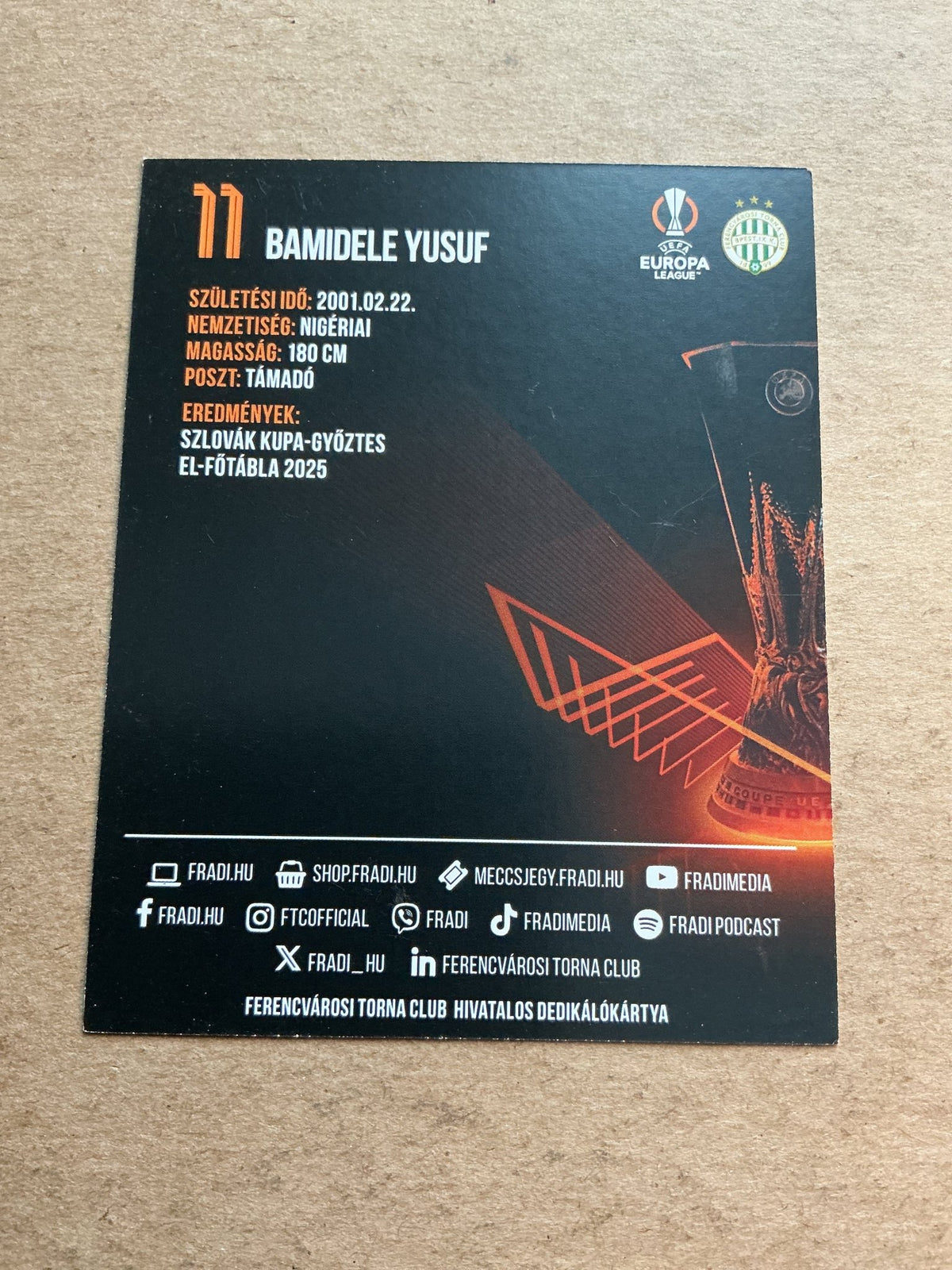 Bamidele Yusuf, Nigeria 🇳🇬 Ferencvaros 2025/26 hand signed - Autographs-World