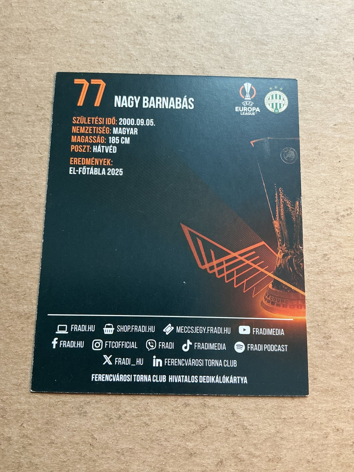 Barnabás Nagy, Hungary 🇭🇺 Ferencvaros 2025/26 hand signed - Autographs-World