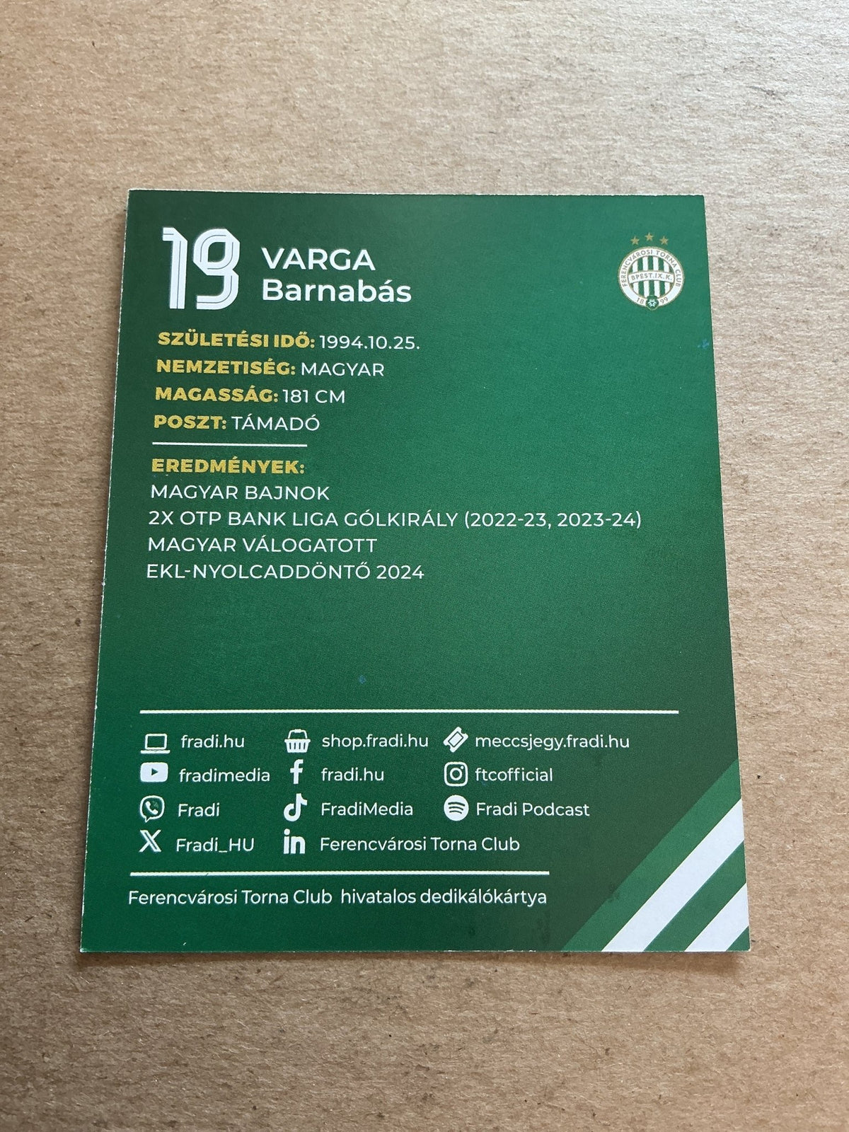 Barnabas Varga, Hungary 🇭🇺 Ferencvaros TC 2024/25 hand signed - Autographs-World