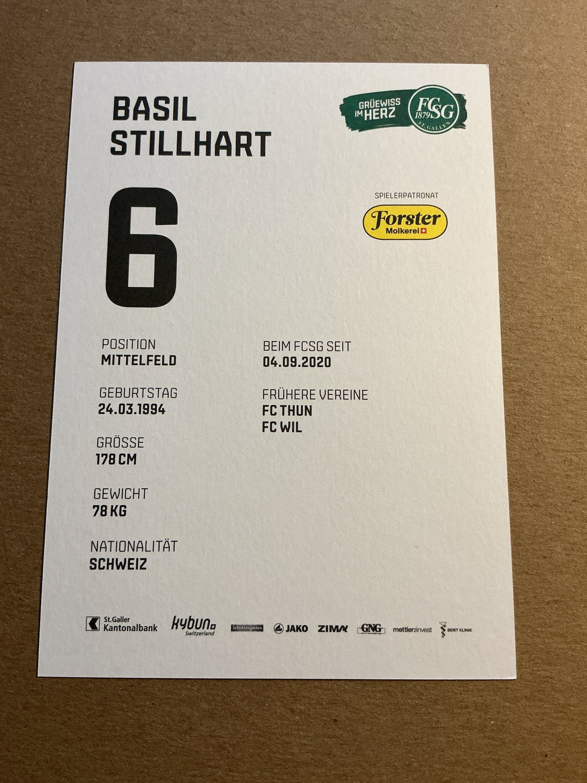 Basil Stillhart, Switzerland 🇨🇭 FC St. Gallen 2021/22 hand signed - Autographs-World