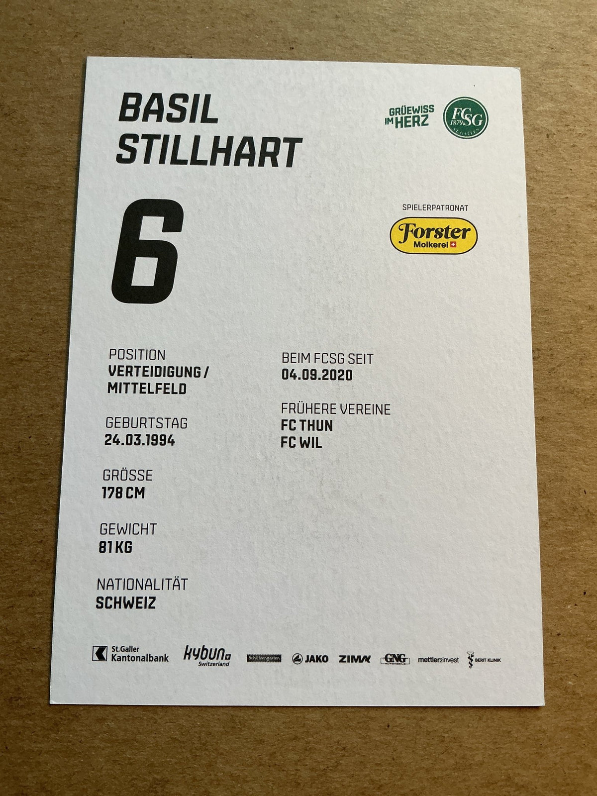 Basil Stillhart, Switzerland 🇨🇭 FC St. Gallen 2022/23 hand signed - Autographs-World