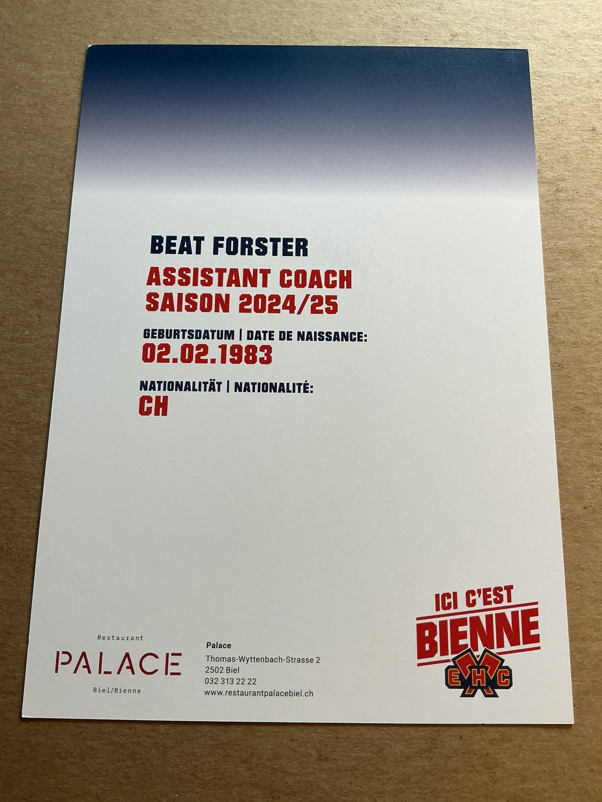 Beat Forster, Switzerland 🇨🇭 EHC Biel-Bienne 2024/25 hand signed - Autographs-World