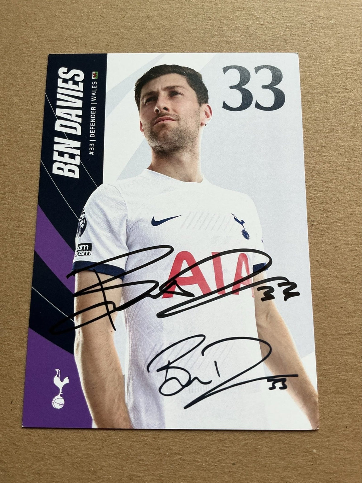 Ben Davies, Wales 🏴󠁧󠁢󠁷󠁬󠁳󠁿 Tottenham Hotspur 2023/24 hand signed - Autographs-World