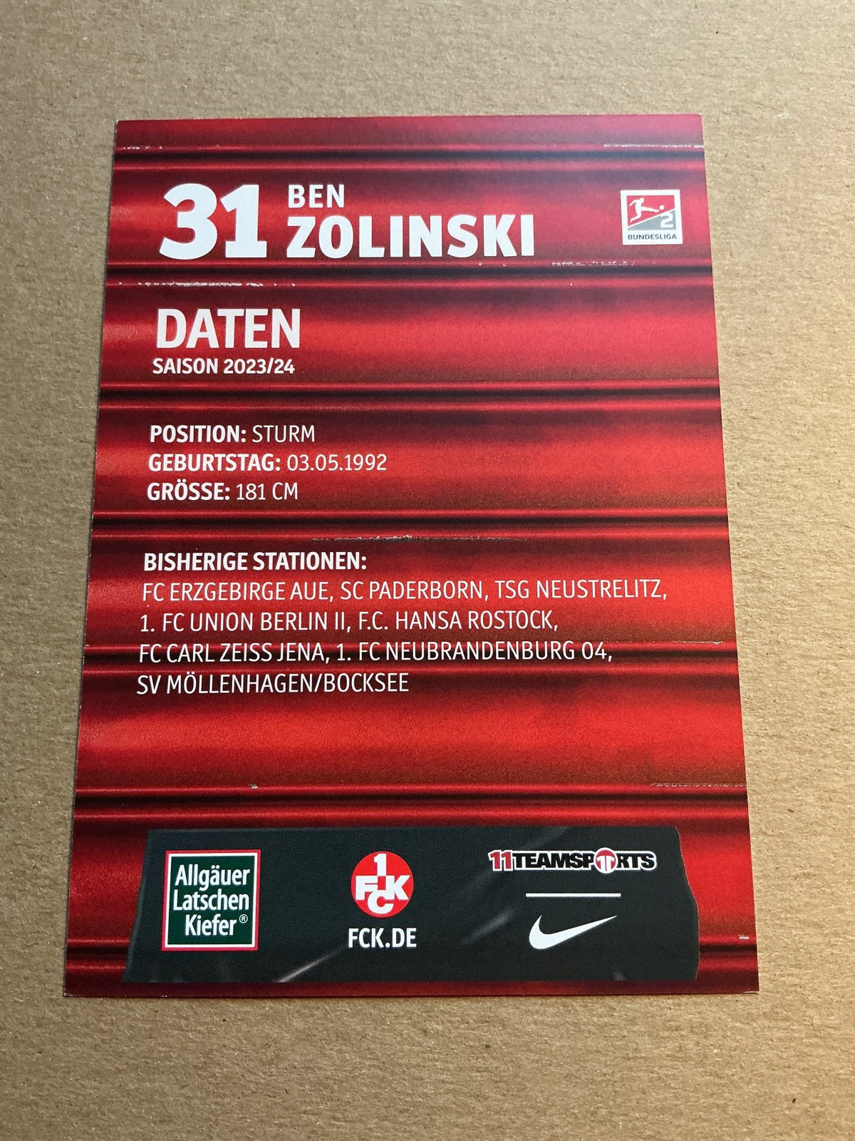 Ben Zolinski, Germany 🇩🇪 1.FC Kaiserslautern 2023/24 hand signed - Autographs-World