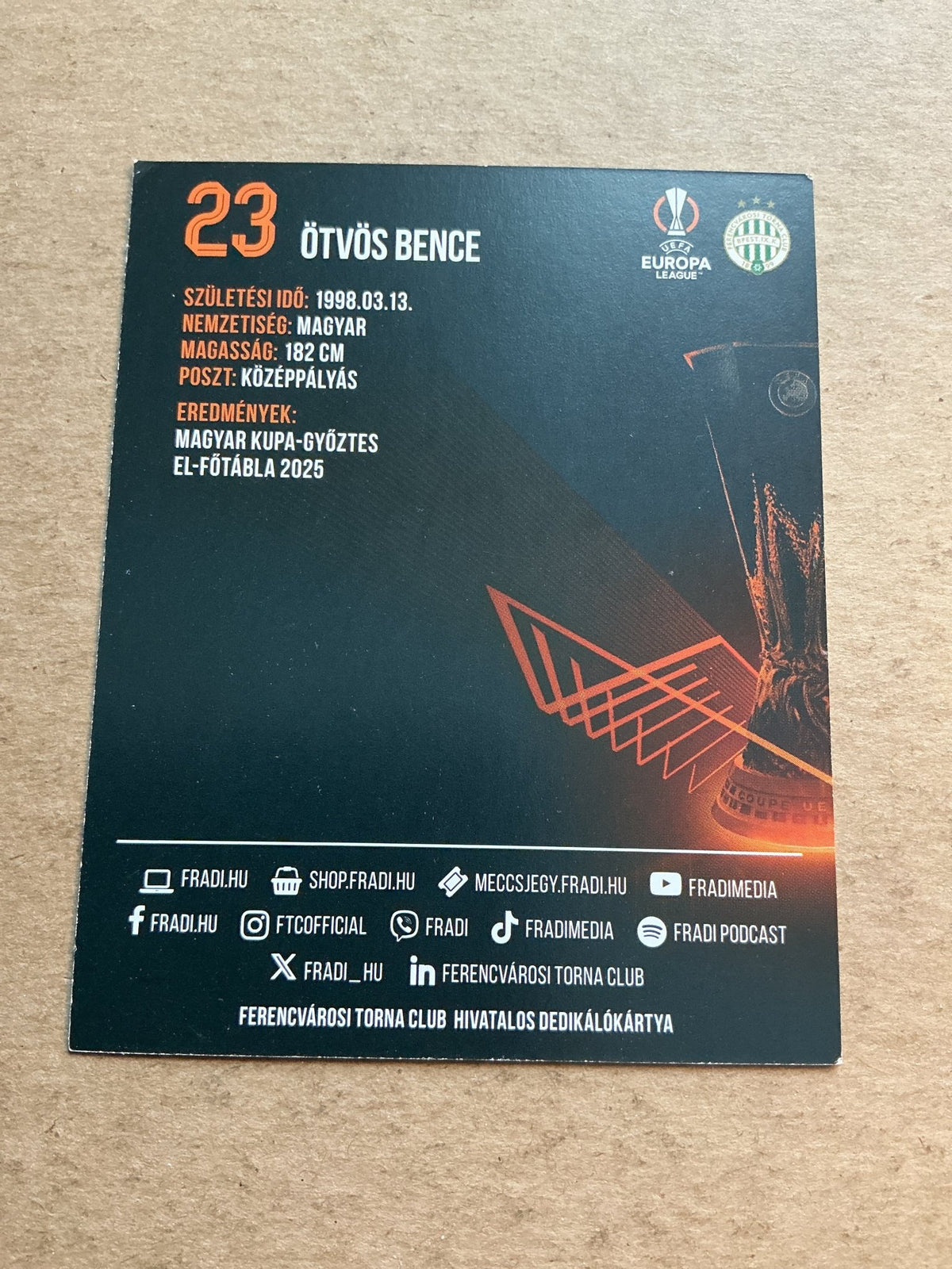 Bence Ötvös, Hungary 🇭🇺 Ferencvaros 2025/26 hand signed - Autographs-World