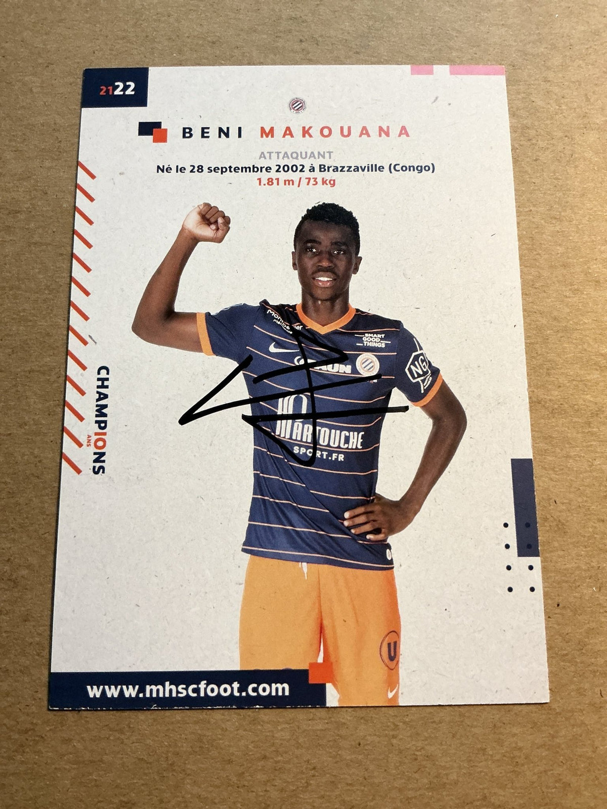 Béni Makouana, Republic of the Congo 🇨🇬 Montpellier HSC 2021/22 hand signed - Autographs-World