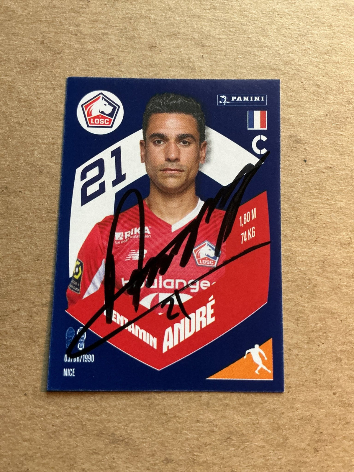 Benjamin Andre, France 🇫🇷 Lille OSC 2024 Panini hand signed - Autographs-World