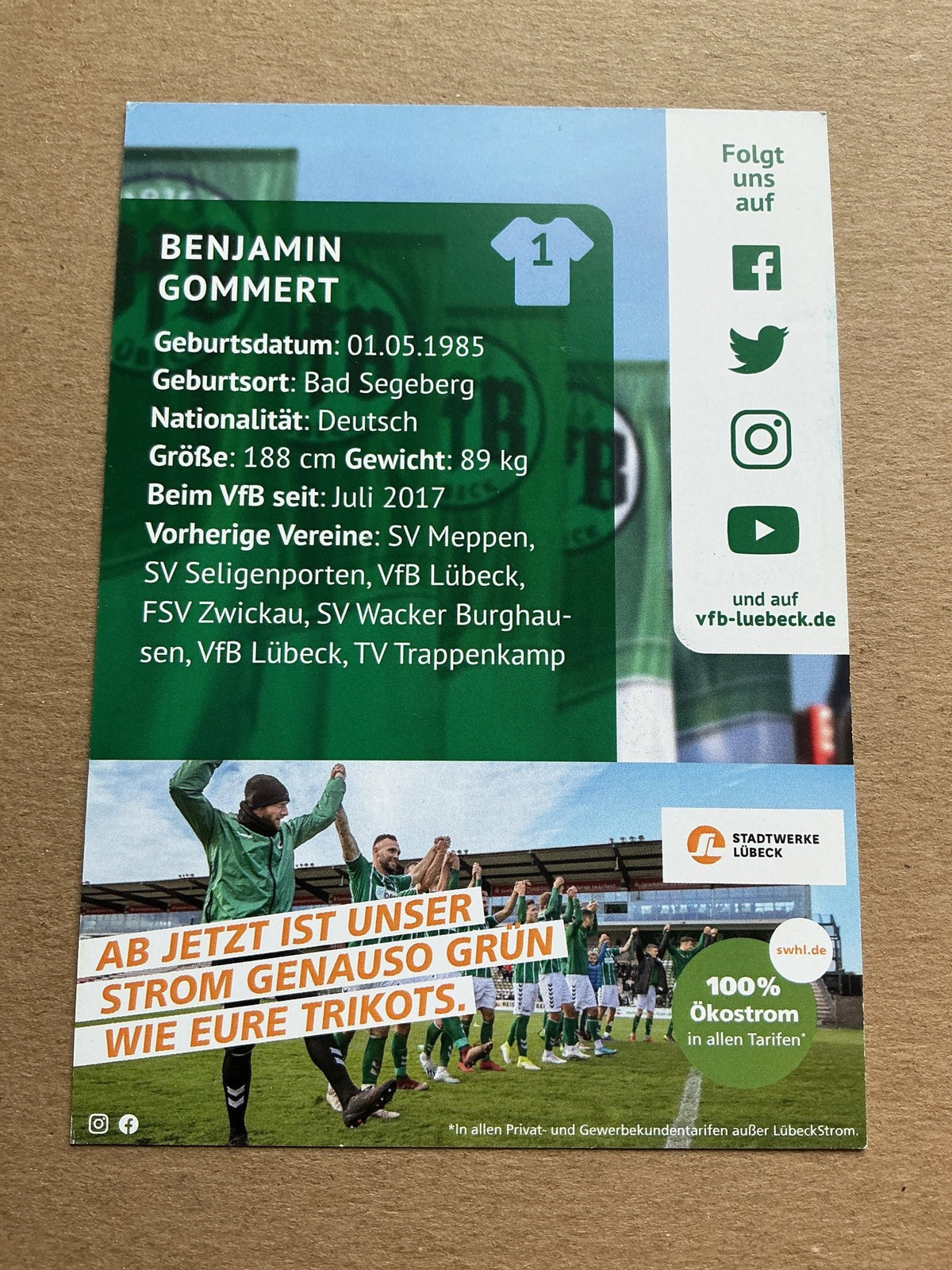 Benjamin Gommert, Germany 🇩🇪 VfB Lübeck 2020/21 hand signed - Autographs-World