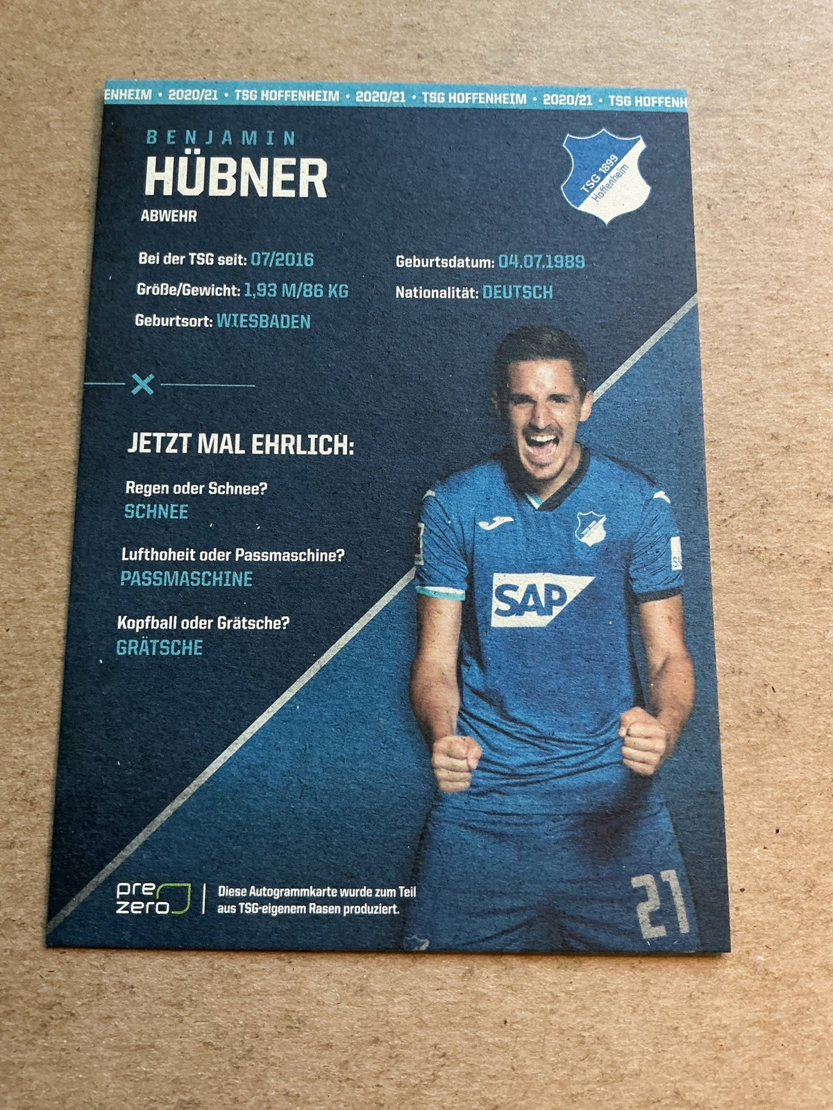 Benjamin Hübner, Germany 🇩🇪 TSG 1899 Hoffenheim 2020/21 hand signed - Autographs-World