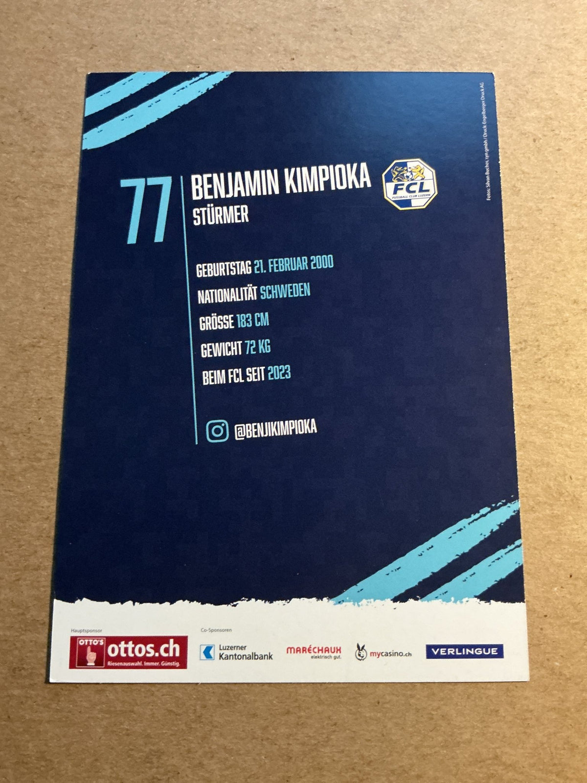Benjamin Kimpioka, Sweden 🇸🇪 FC Luzern 2022/23 hand signed - Autographs-World