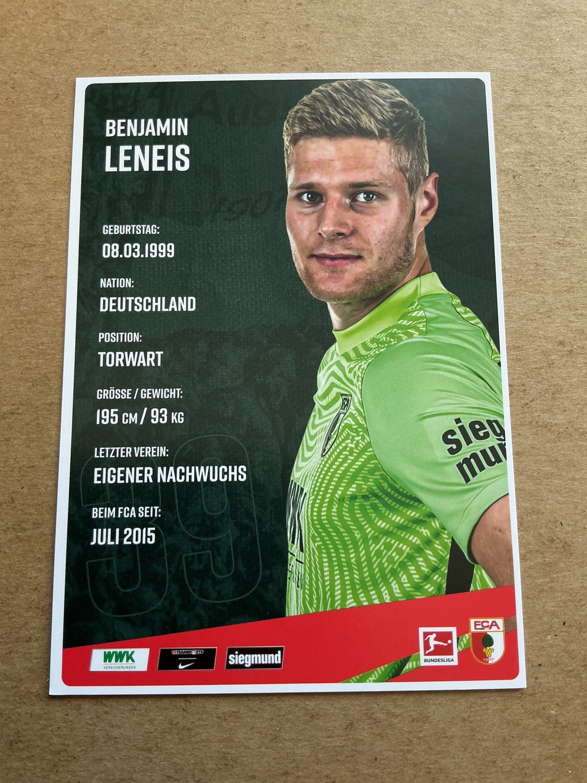 Benjamin Leneis, Germany 🇩🇪 FC Augsburg 2020/21 hand signed - Autographs-World