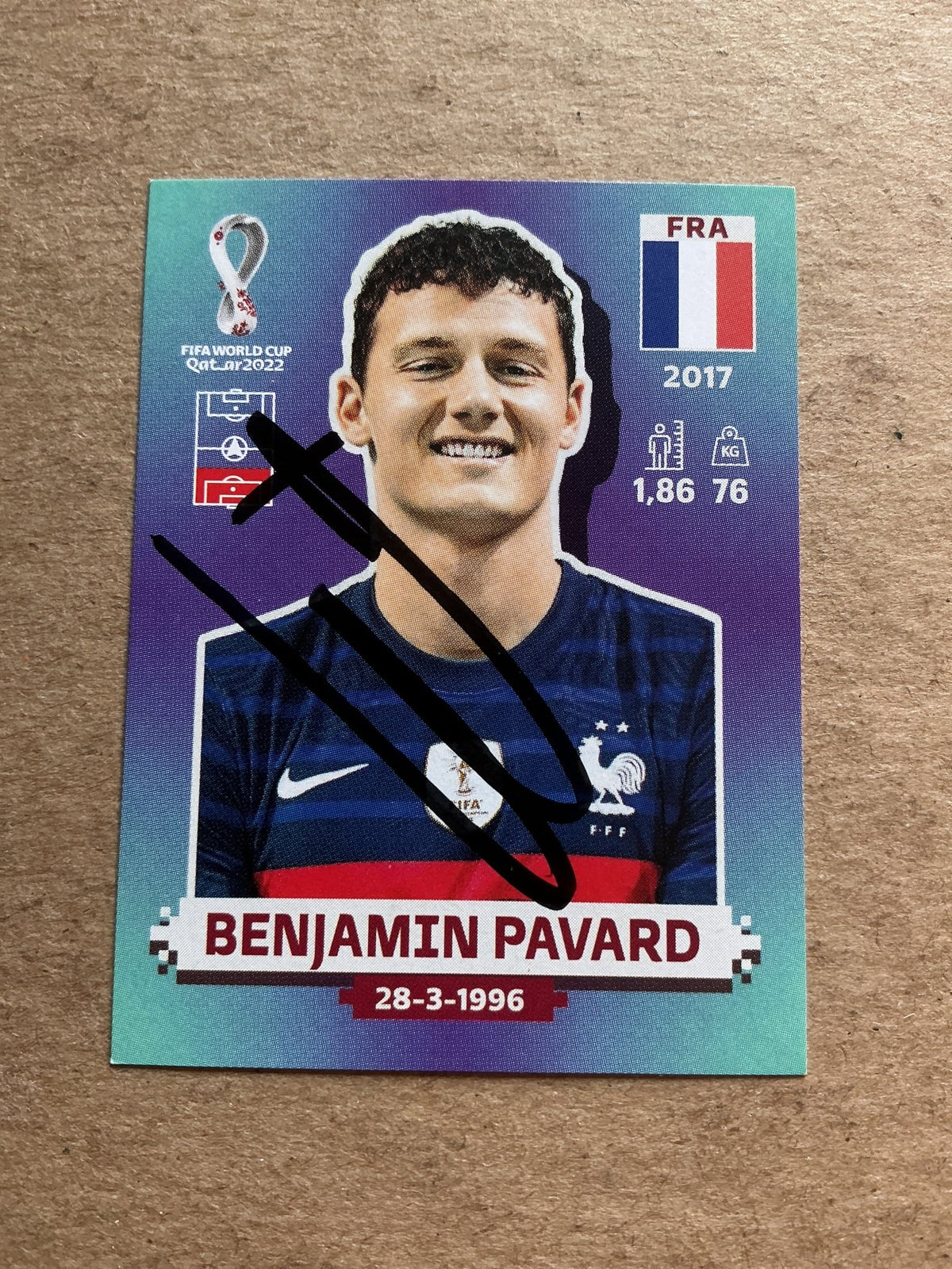 Benjamin Pavard, France 🇫🇷 FIFA World Cup 2022 Panini hand signed - Autographs-World