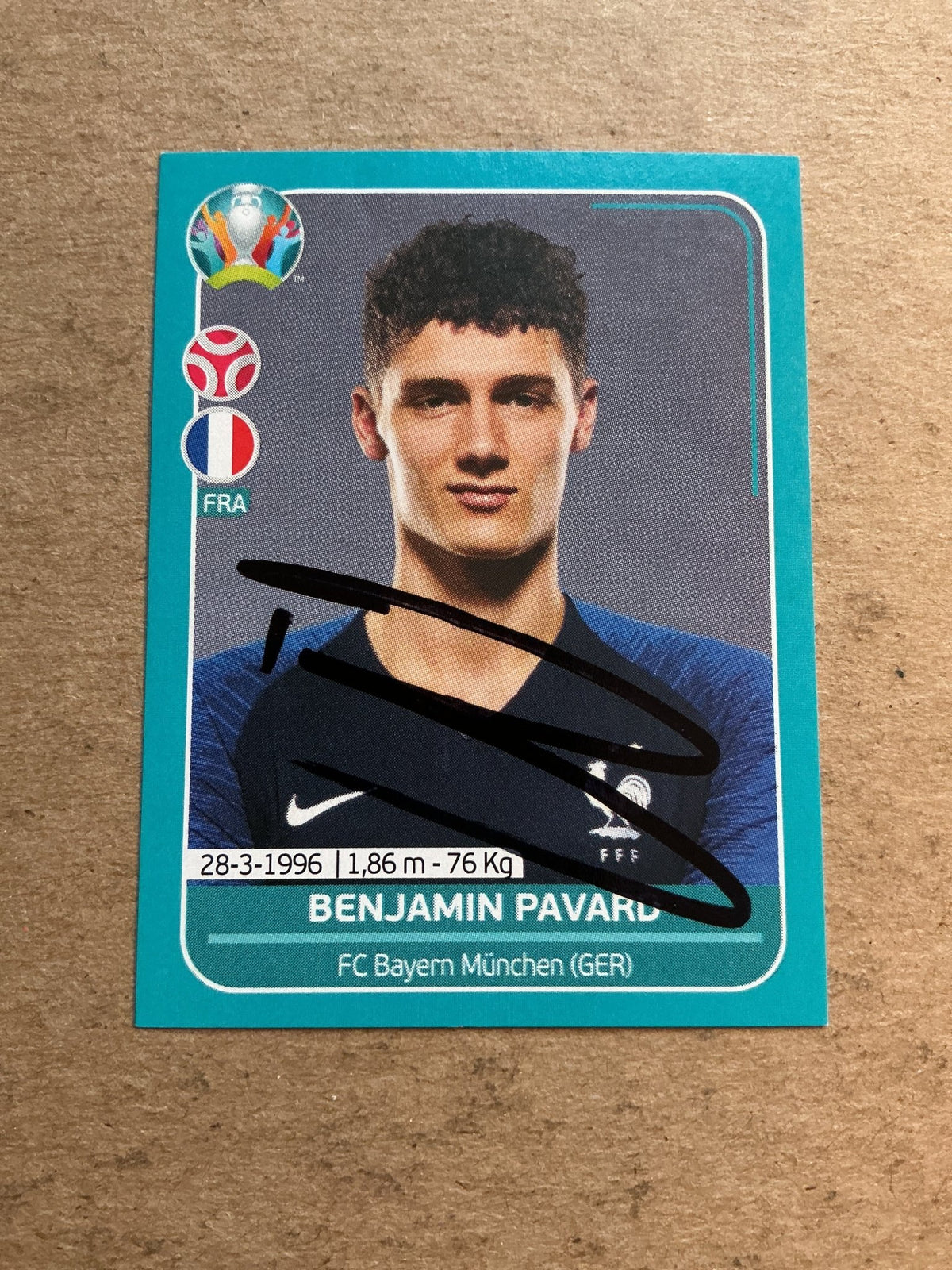 Benjamin Pavard, France 🇫🇷 UEFA Euro 2020 Panini hand signed - Autographs-World