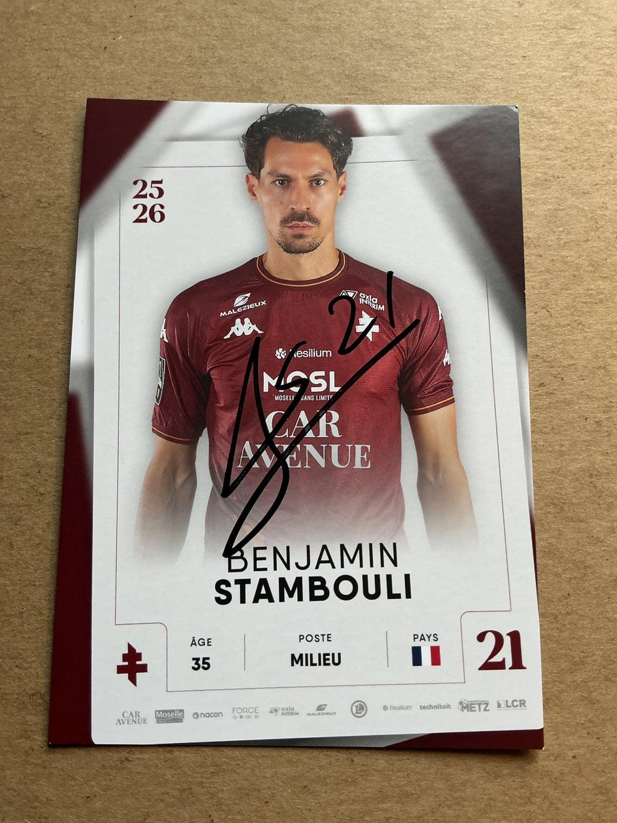 Benjamin Stambouli, France 🇫🇷 FC Metz 2025/26 hand signed - Autographs-World