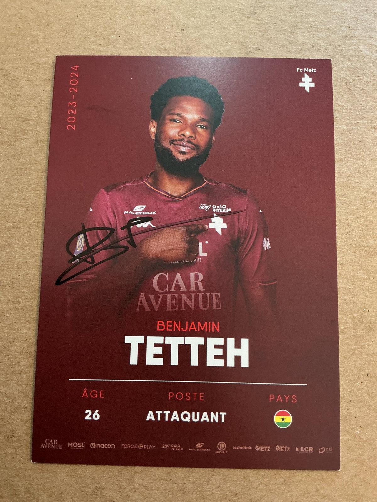 Benjamin Tetteh, Ghana 🇬🇭 FC Metz 2023/24 hand signed - Autographs-World