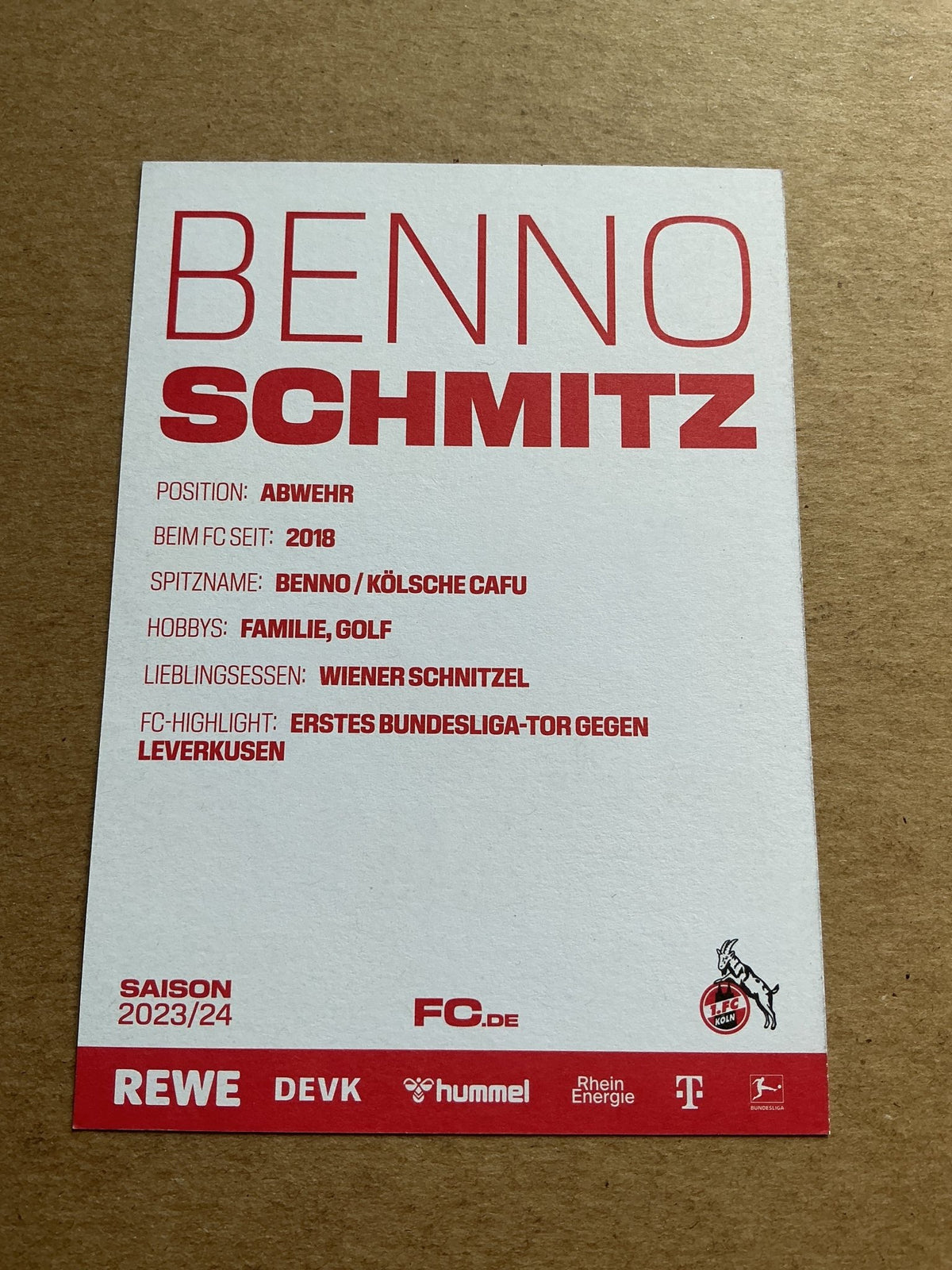 Benno Schmitz, Germany 🇩🇪 1.FC Köln 2023/24 hand signed - Autographs-World