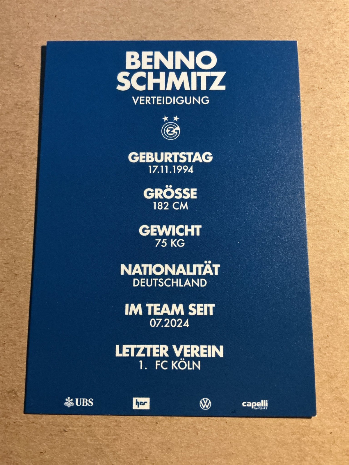 Benno Schmitz, Germany 🇩🇪 Grasshopper Zürich 2024/25 hand signed - Autographs-World