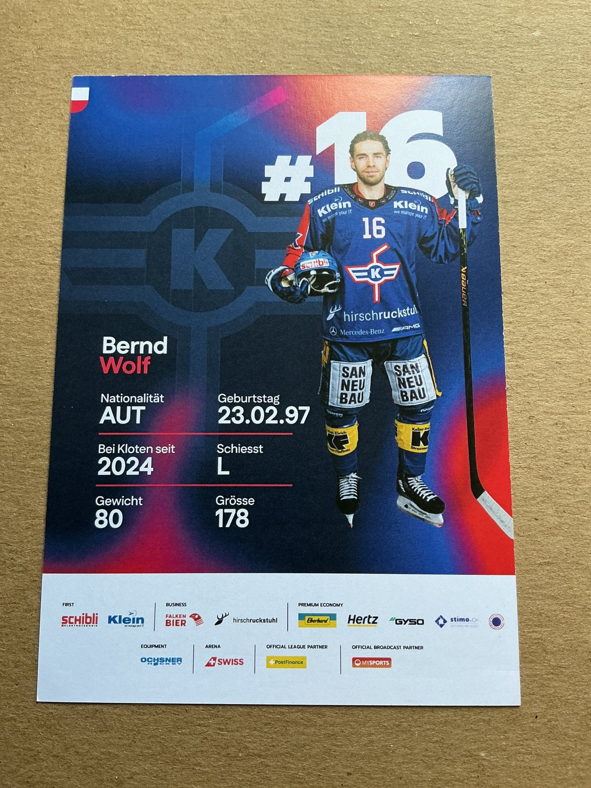 Bernd Wolf, Austria 🇦🇹 EHC Kloten 2025/26 hand signed - Autographs-World