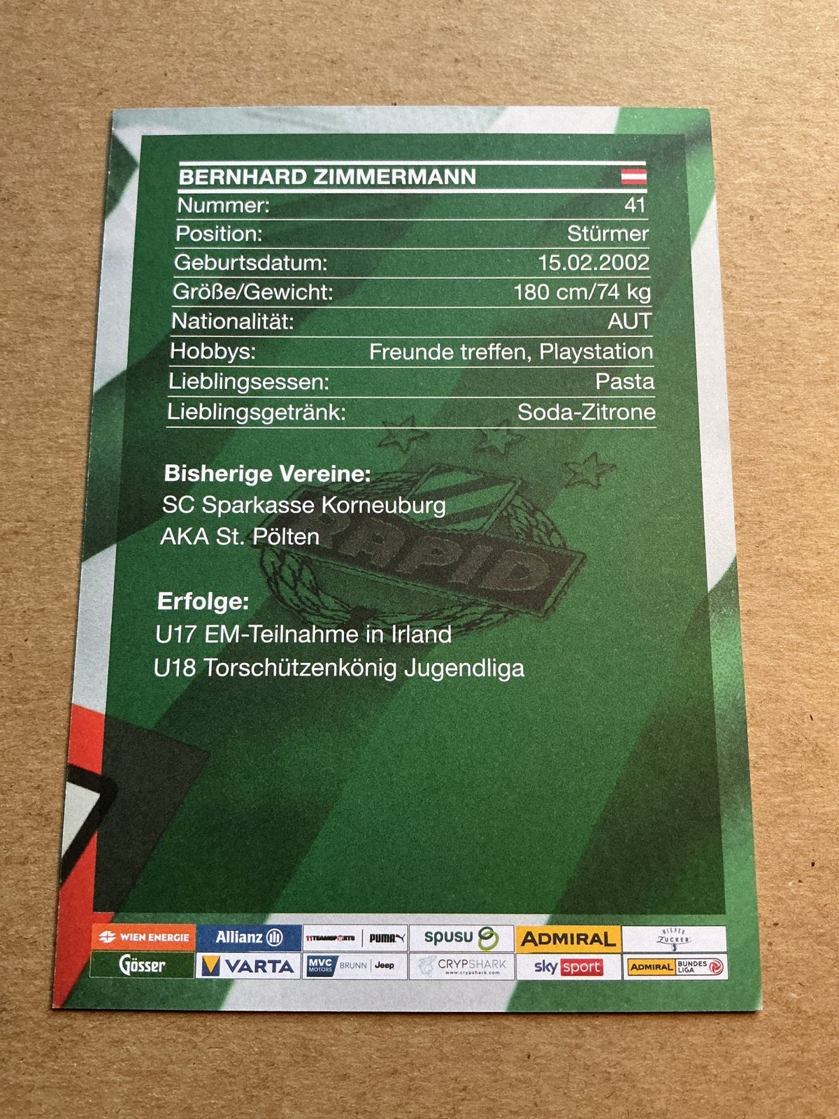 Bernhard Zimmermann, Austria 🇦🇹 Rapid Wien 2022/23 hand signed - Autographs-World