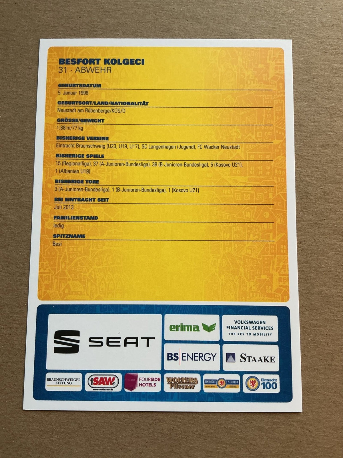 Besfort Kolgeci, Kosovo 🇽🇰 Eintracht Braunschweig 2018/19 hand signed - Autographs-World