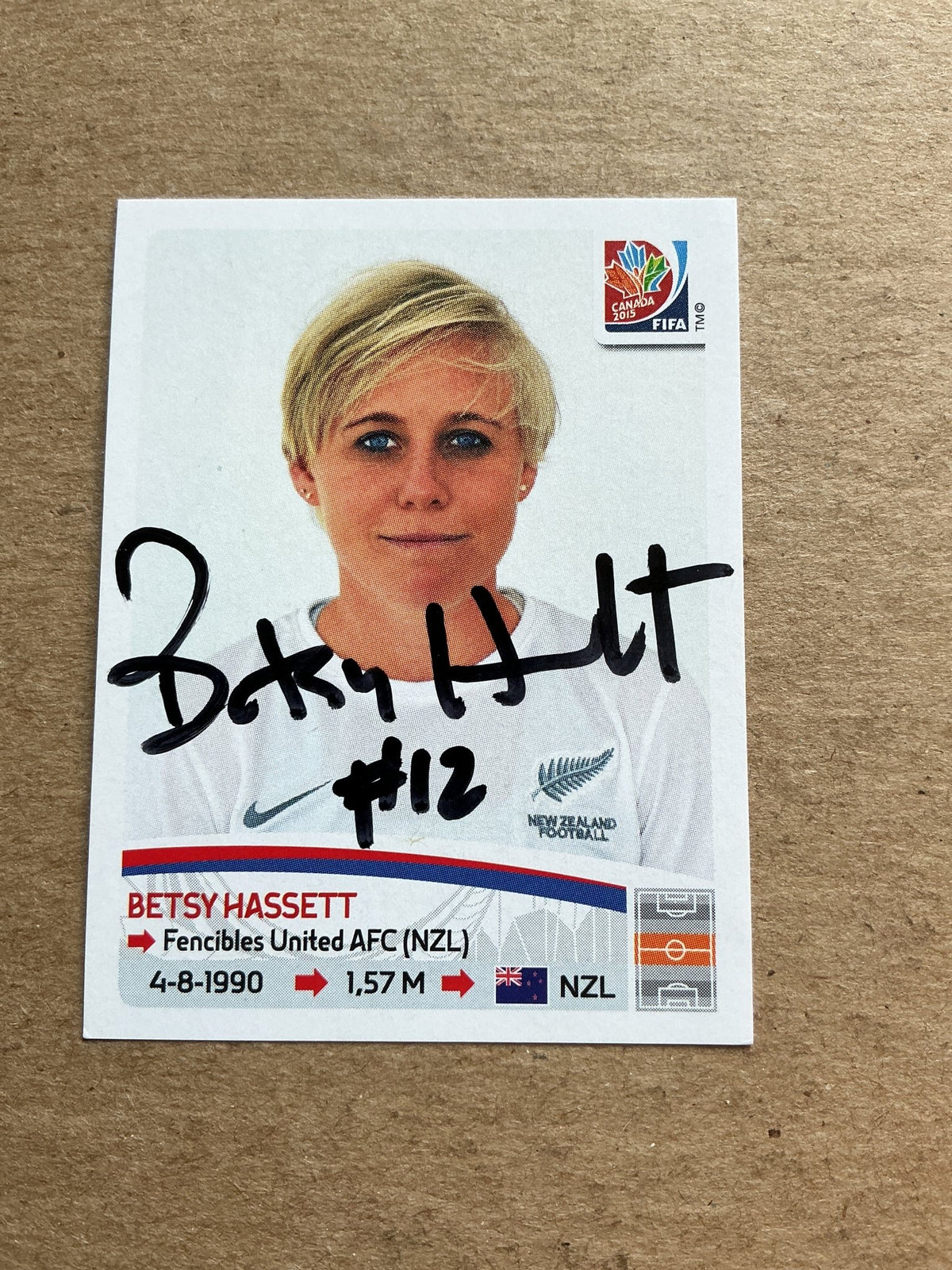 Betsy Hassett, New Zealand 🇳🇿 FIFA Women’s World Cup 2015 Panini hand signed - Autographs-World