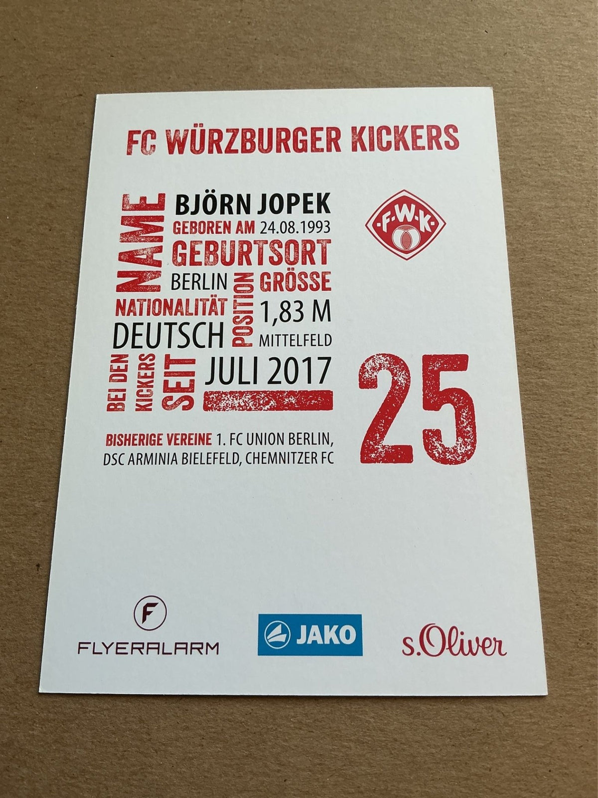 Björn Jopek, Germany 🇩🇪 FC Würzburger Kickers 2017/18 hand signed - Autographs-World