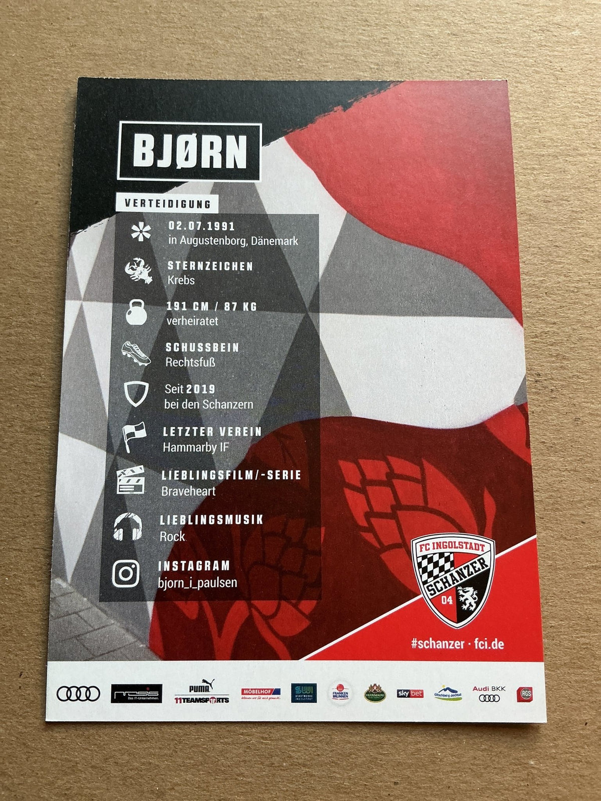Bjørn Paulsen, Denmark 🇩🇰 FC Ingolstadt 04 2020/21 hand signed - Autographs-World