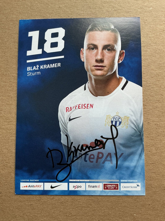 Blaž Kramer, Slovenia 🇸🇮 FC Zürich 2019/20 hand signed - Autographs-World