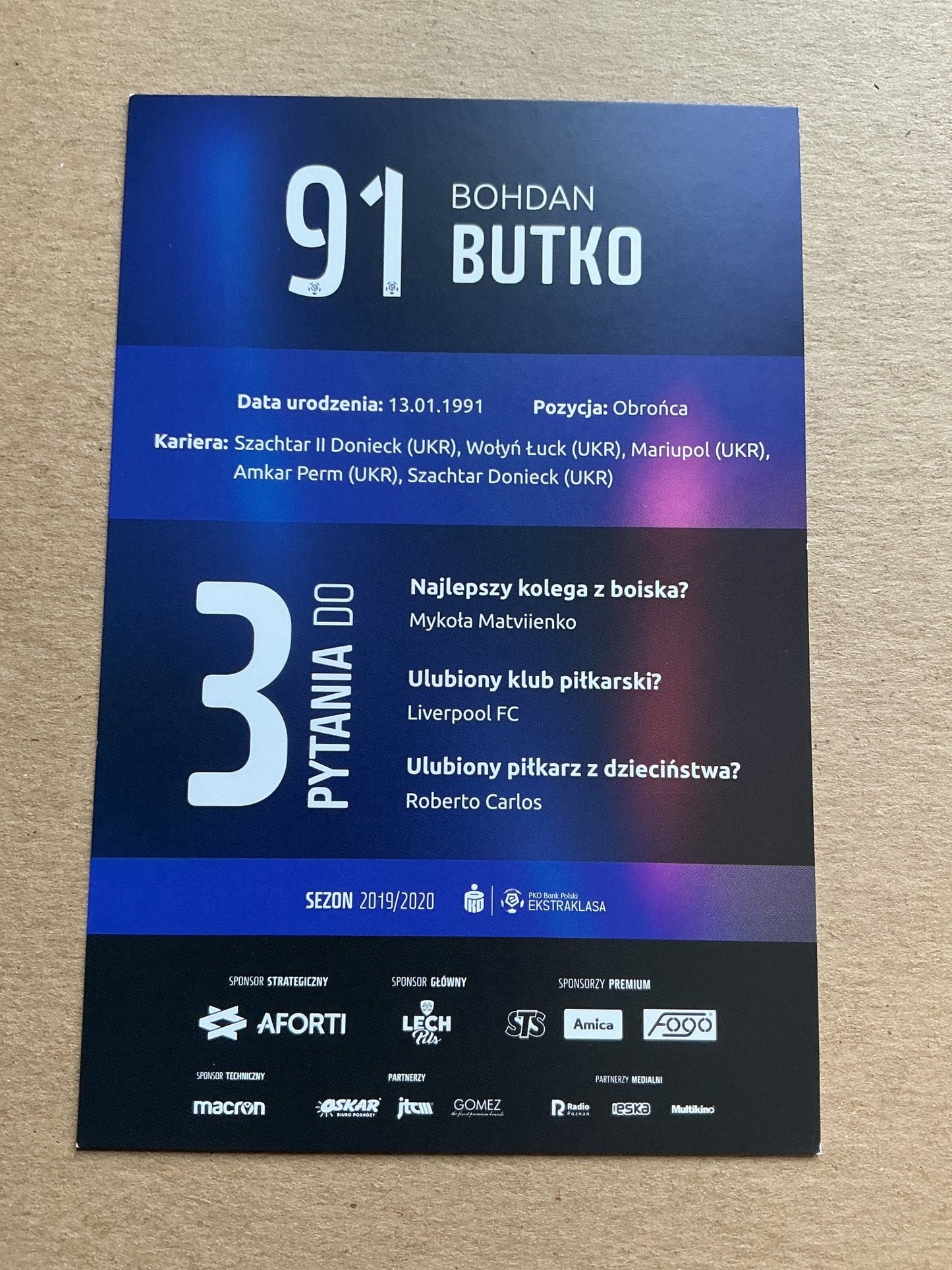 Bohdan Butko, Ukraine 🇺🇦 Lech Poznań 2019/20 hand signed - Autographs-World