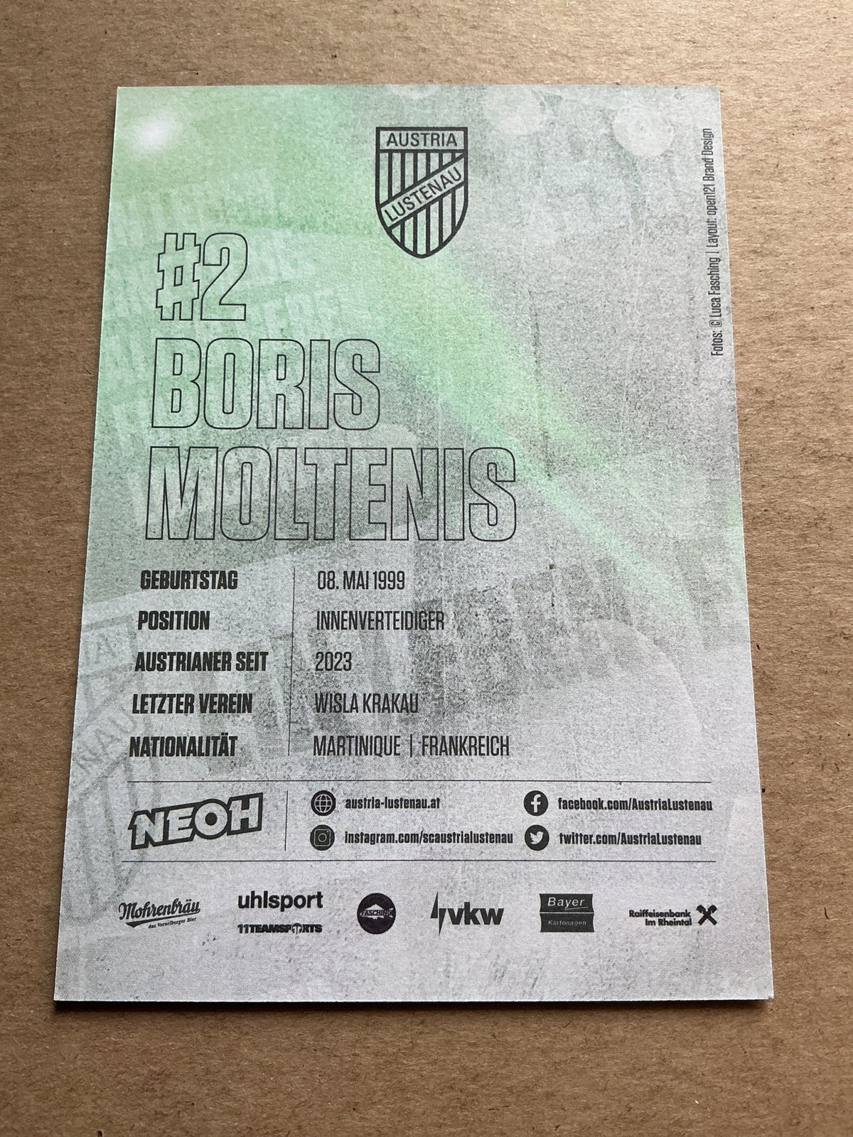 Boris Moltenis, Martinique 🇲🇶 SC Austria Lustenau 2023/24 hand signed - Autographs-World