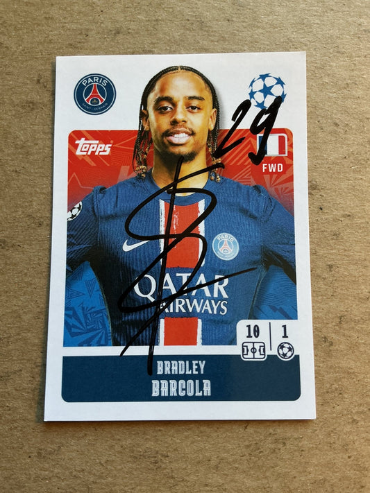 Bradley Barcola, France 🇫🇷 Paris Saint-Germain 2024/25 Topps hand signed - Autographs-World