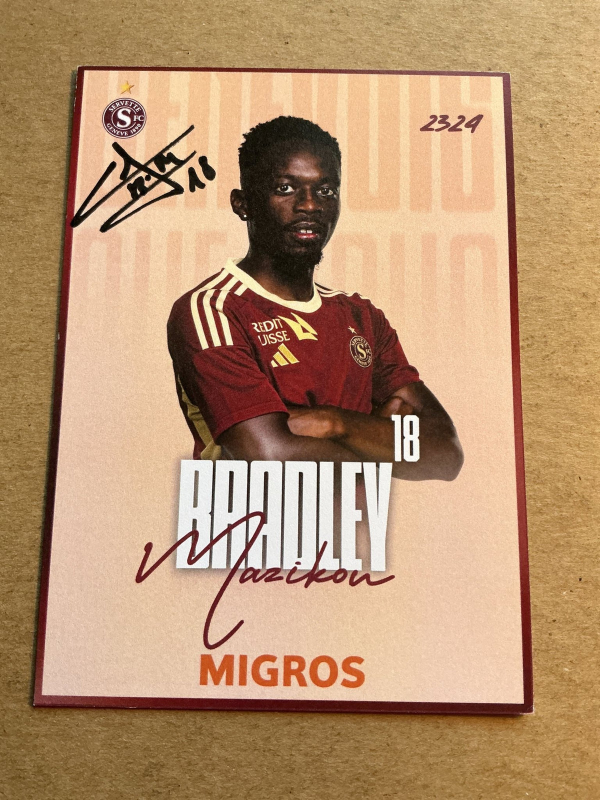Bradley Mazikou, Republic of the Congo 🇨🇬 Servette FC 2023/24 hand signed - Autographs-World