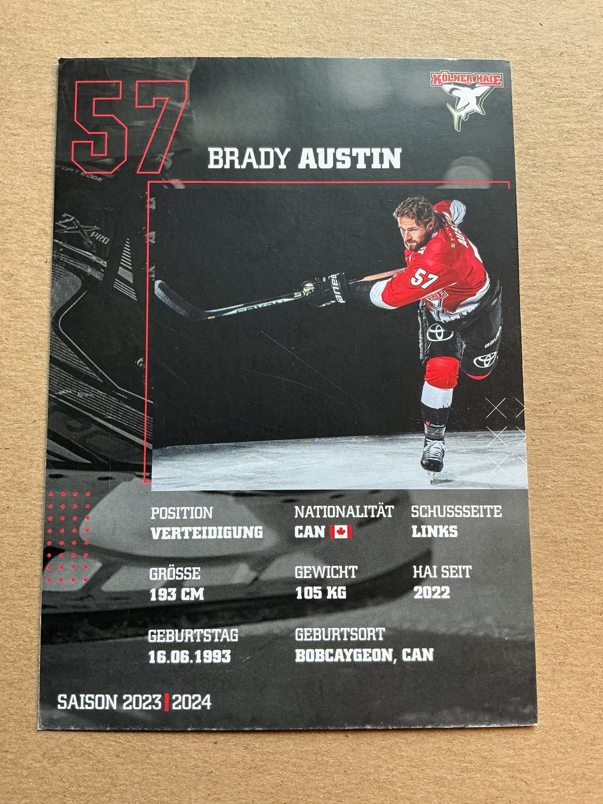 Brady Austin, Canada 🇨🇦 Kölner Haie 2023/24 hand signed - Autographs-World