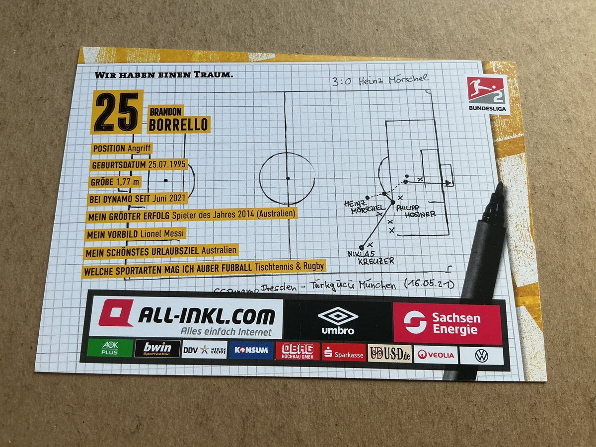 Brandon Borrello, Australia 🇦🇺 Dynamo Dresden 2021/22 hand signed - Autographs-World