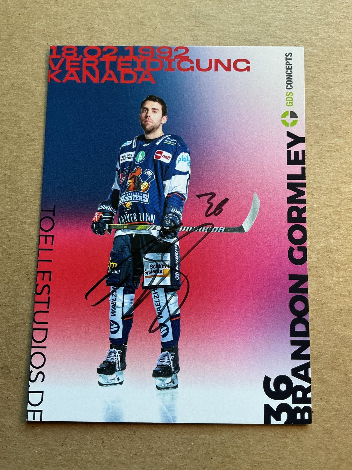 Brandon Gormley, Canada 🇨🇦 Iserlohn Roosters 2024/25 hand signed - Autographs-World