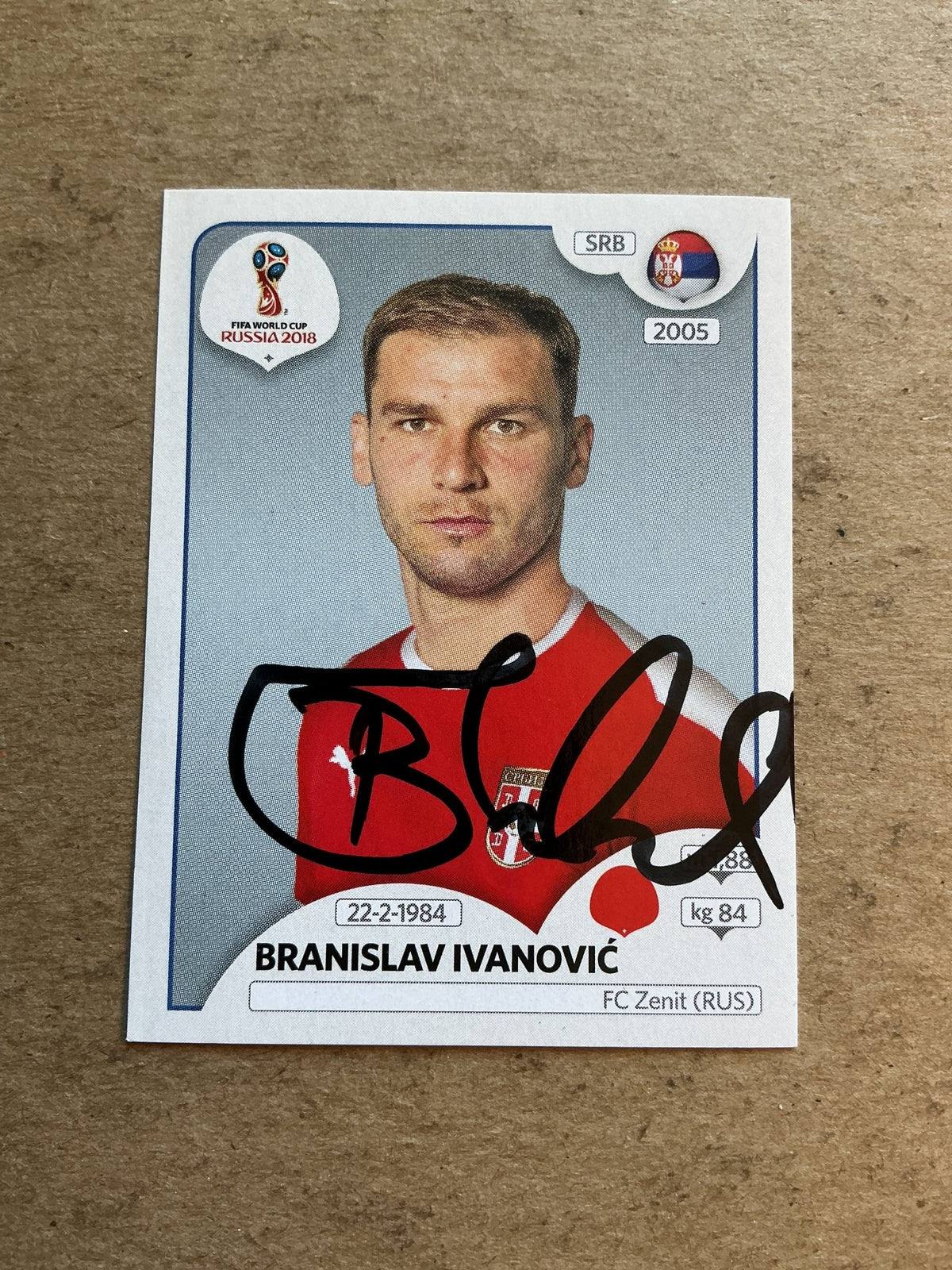 Branislav Ivanović, Serbia 🇷🇸 FIFA World Cup 2018 Panini hand signed - Autographs-World