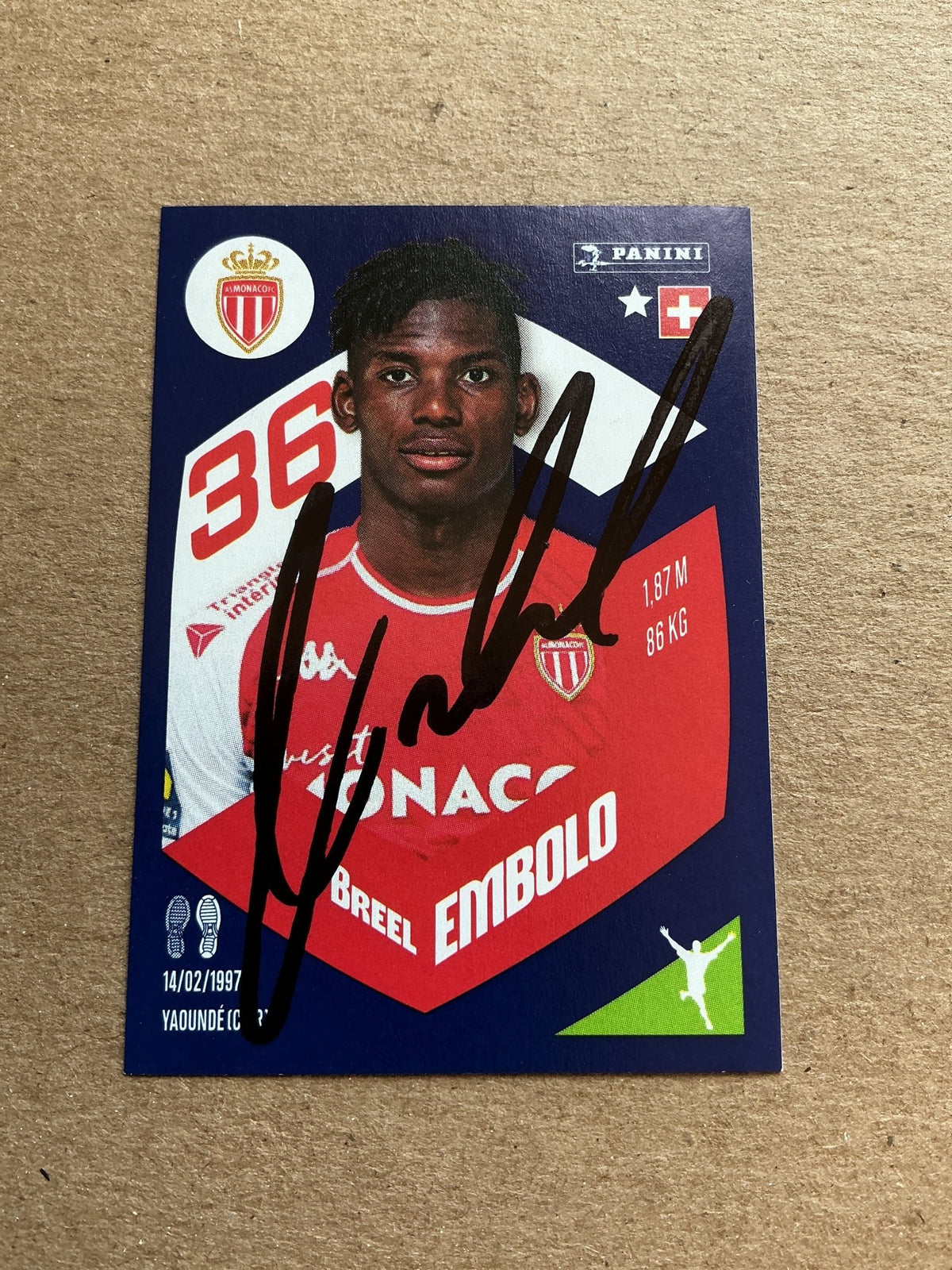 Breel Embolo, Switzerland 🇨🇭 AS Monaco 2024 Panini hand signed - Autographs-World