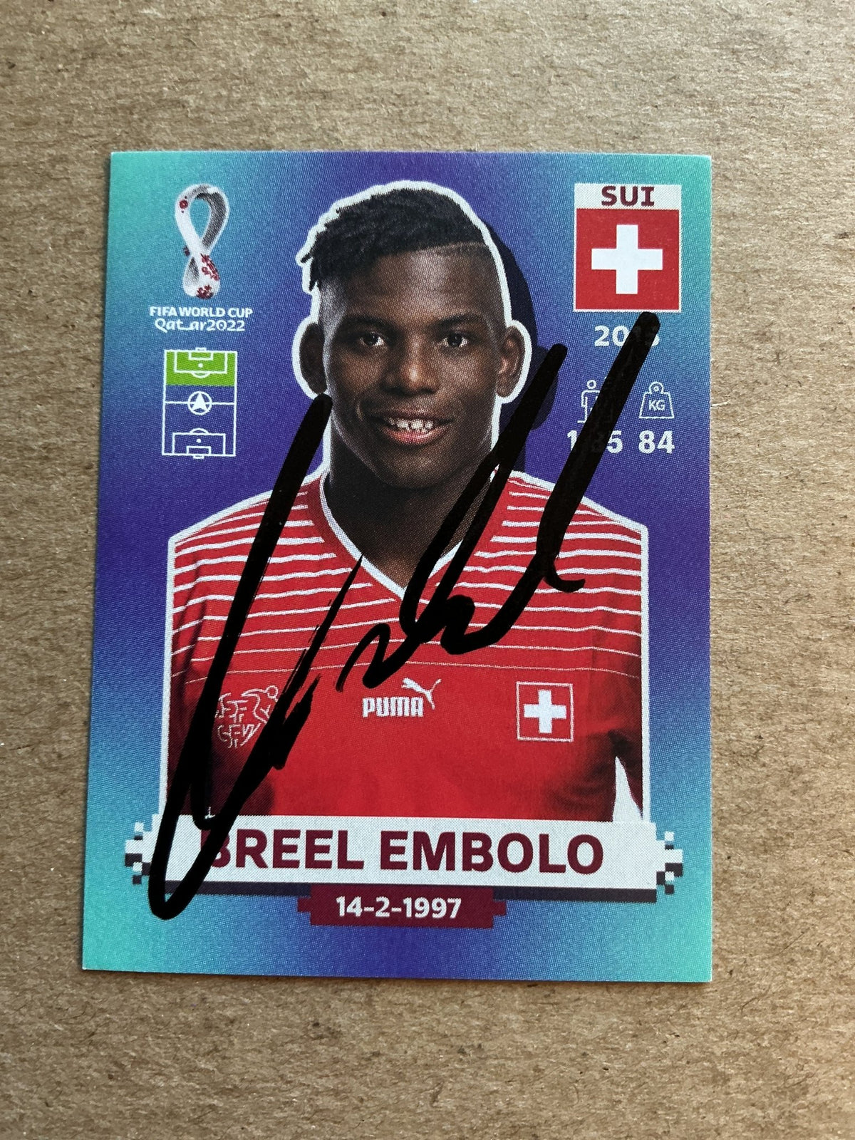 Breel Embolo, Switzerland 🇨🇭 FIFA World Cup 2022 Panini hand signed - Autographs-World