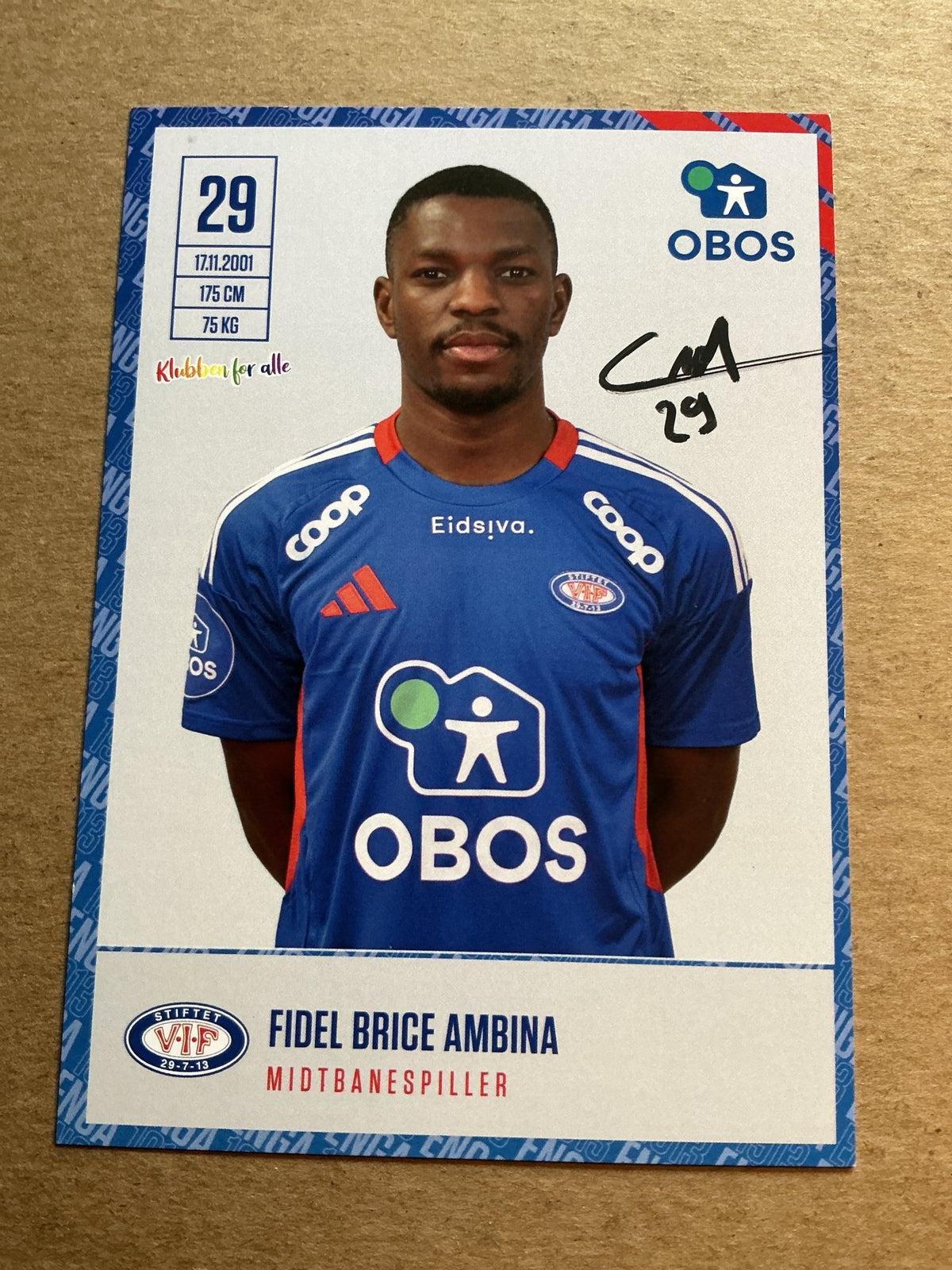 Brice Ambina, Cameroon 🇨🇲 Vålerenga Fotball 2024/25 hand signed - Autographs-World
