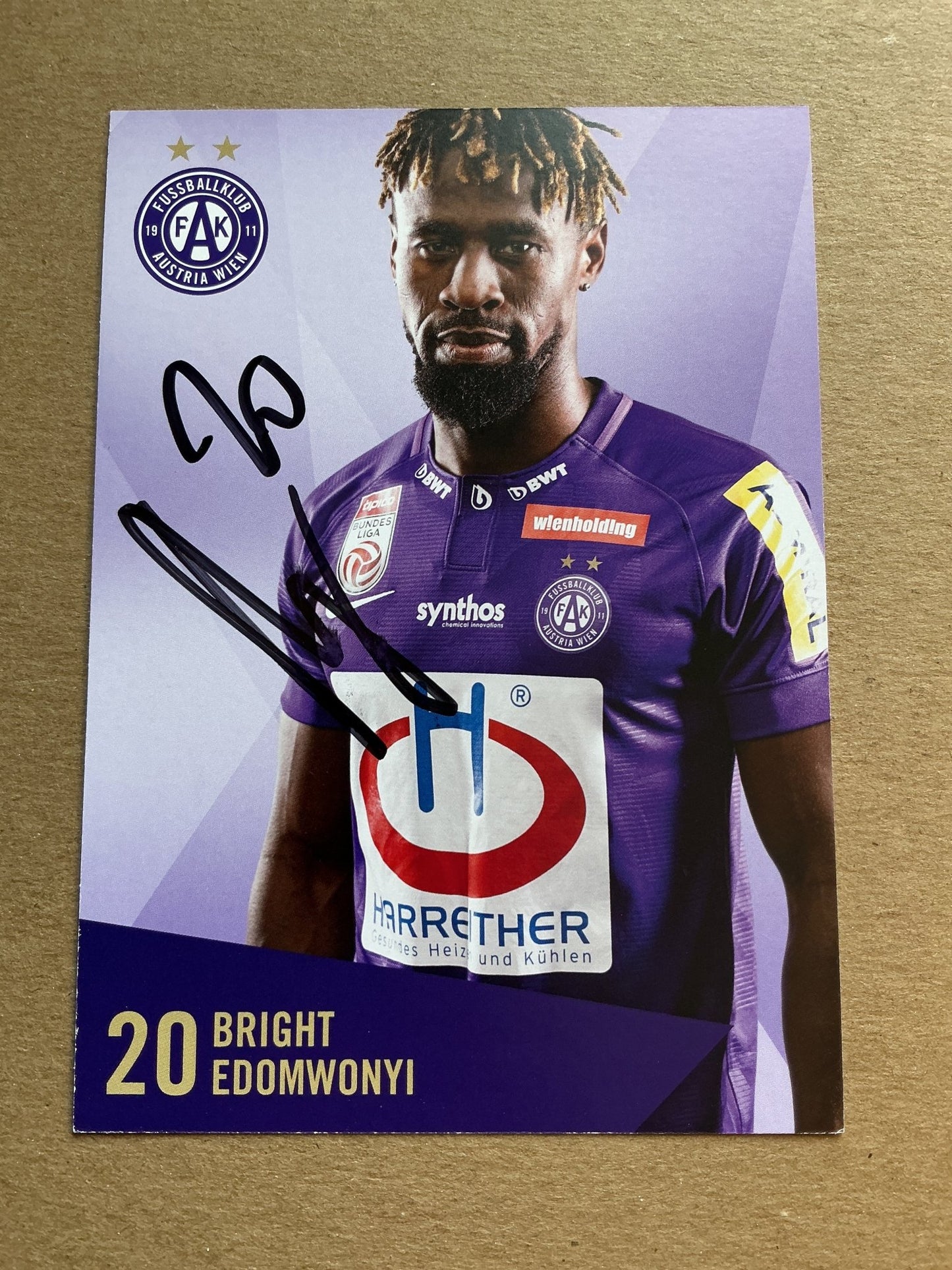 Bright Edomwonyi, Nigeria 🇳🇬 Austria Wien 2019/20 hand signed - Autographs-World