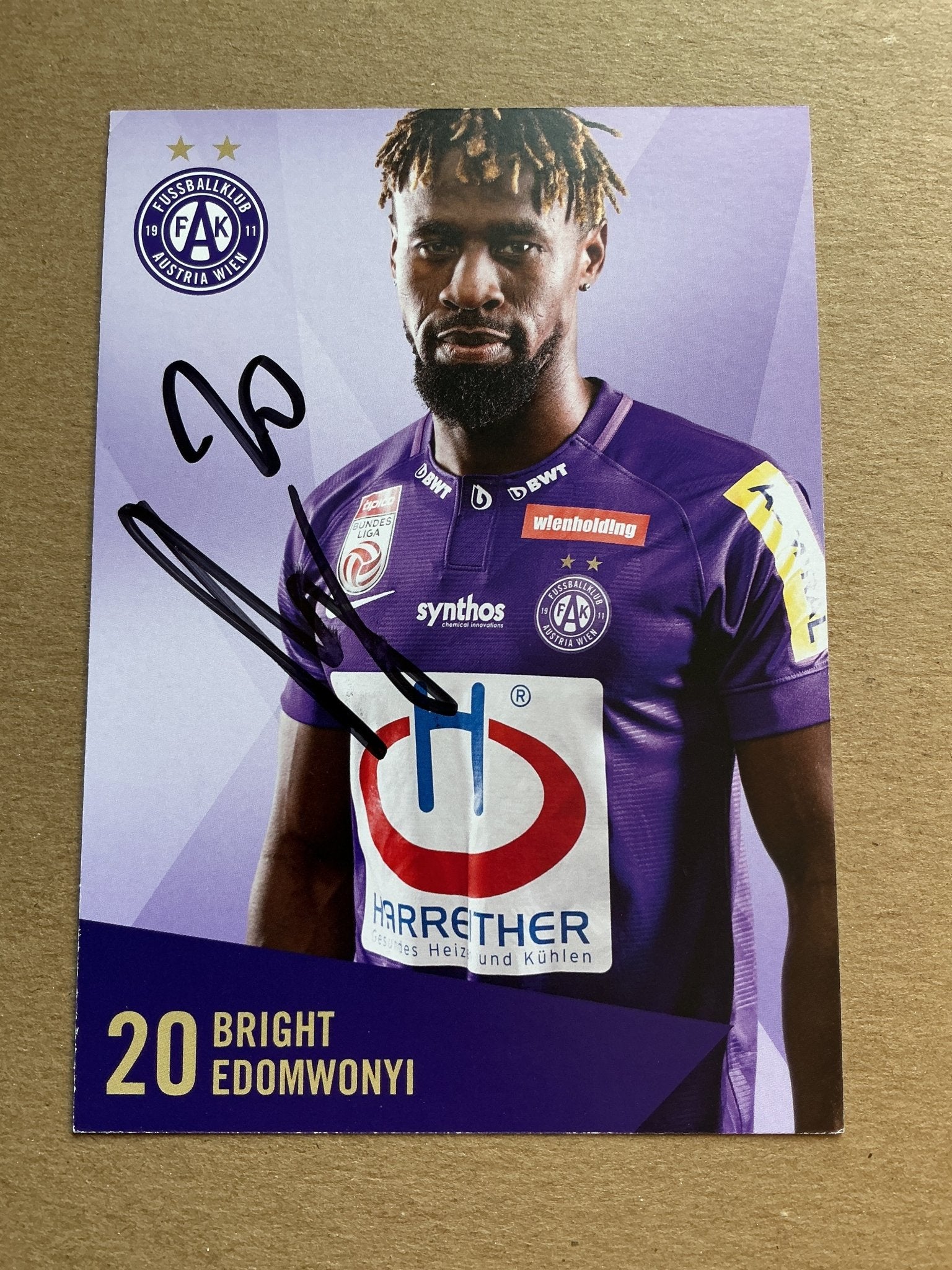 Bright Edomwonyi, Nigeria 🇳🇬 Austria Wien 2019/20 hand signed - Autographs-World