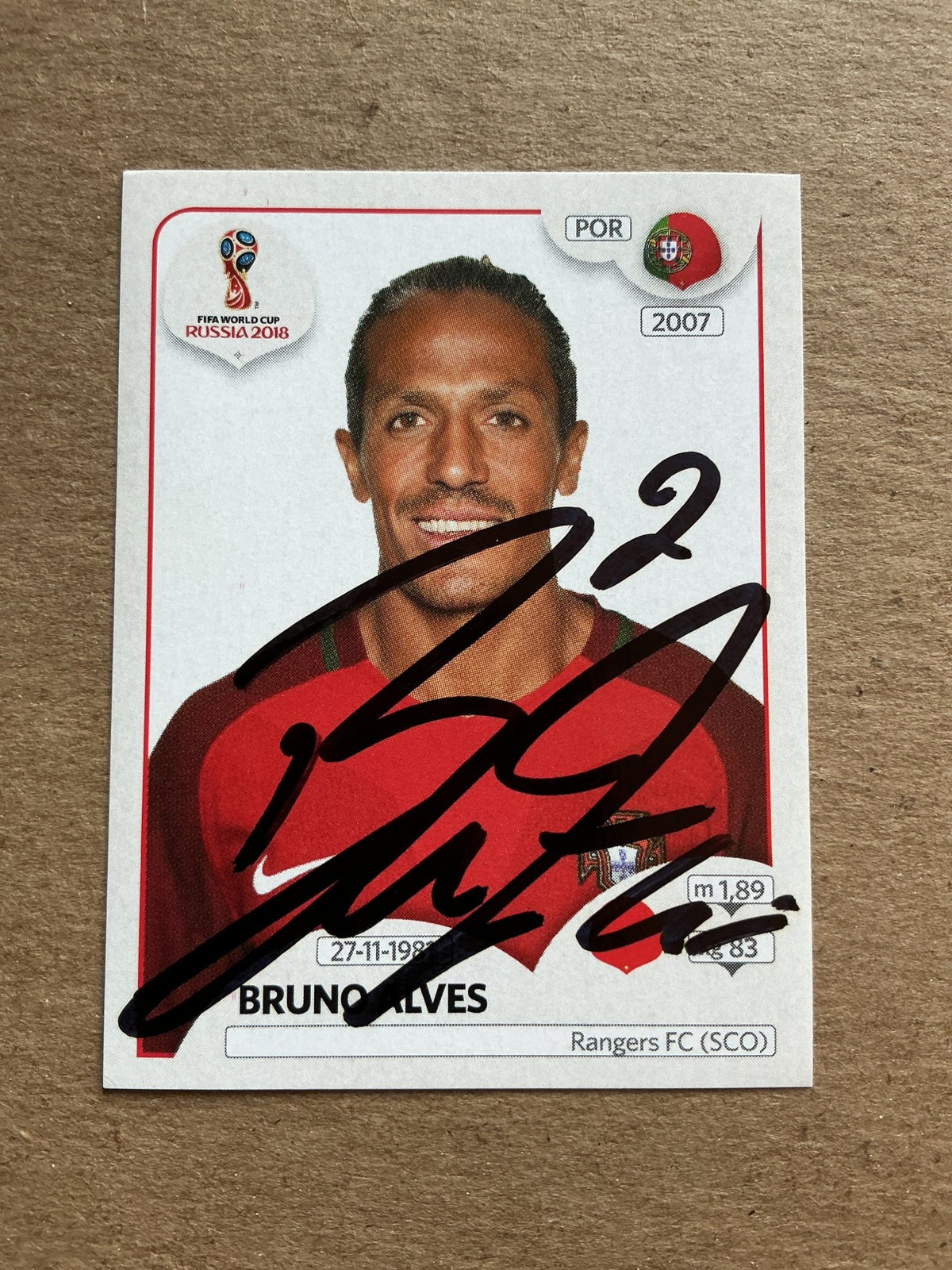 Bruno Alves, Portugal 🇵🇹 FIFA World Cup 2018 Panini hand signed - Autographs-World