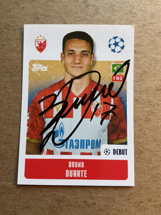Bruno Duarte, Brazil 🇧🇷 Red Star Belgrade 2024/25 Topps hand signed - Autographs-World