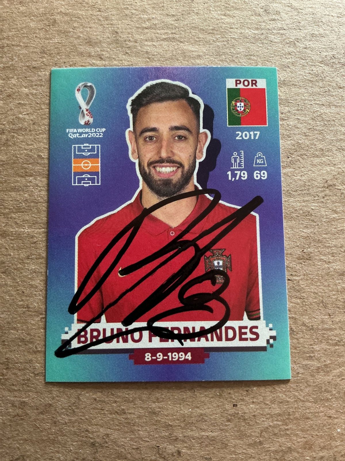 Bruno Fernandes, Portugal 🇵🇹 FIFA World Cup 2022 Panini hand signed - Autographs-World