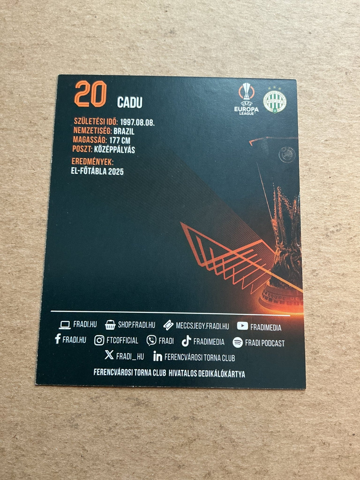 Cadu, Brazil 🇧🇷 Ferencvaros 2025/26 hand signed - Autographs-World