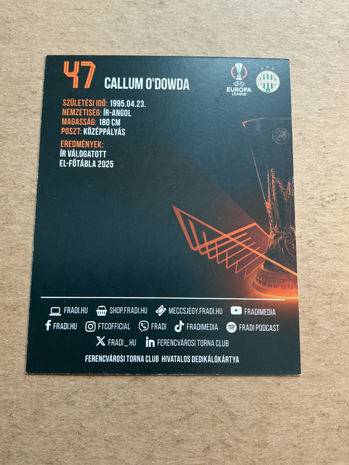Callum O’Dowda, Ireland 🇮🇪 Ferencvaros 2025/26 hand signed - Autographs-World