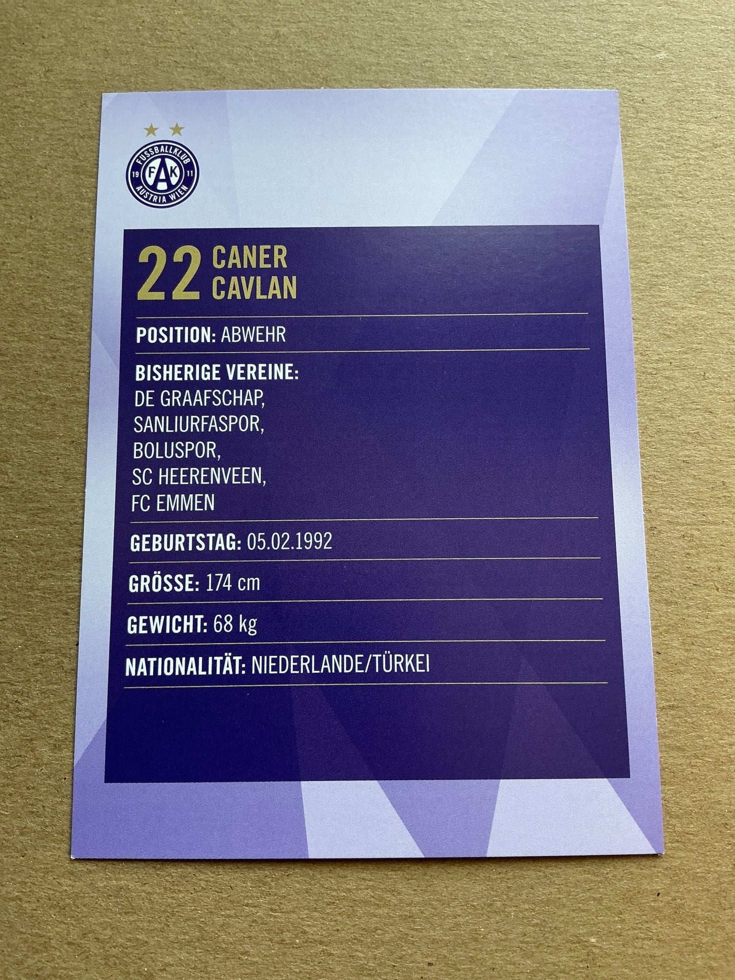 Caner Cavlan, Netherlands 🇳🇱 Austria Wien 2019/20 hand signed - Autographs-World