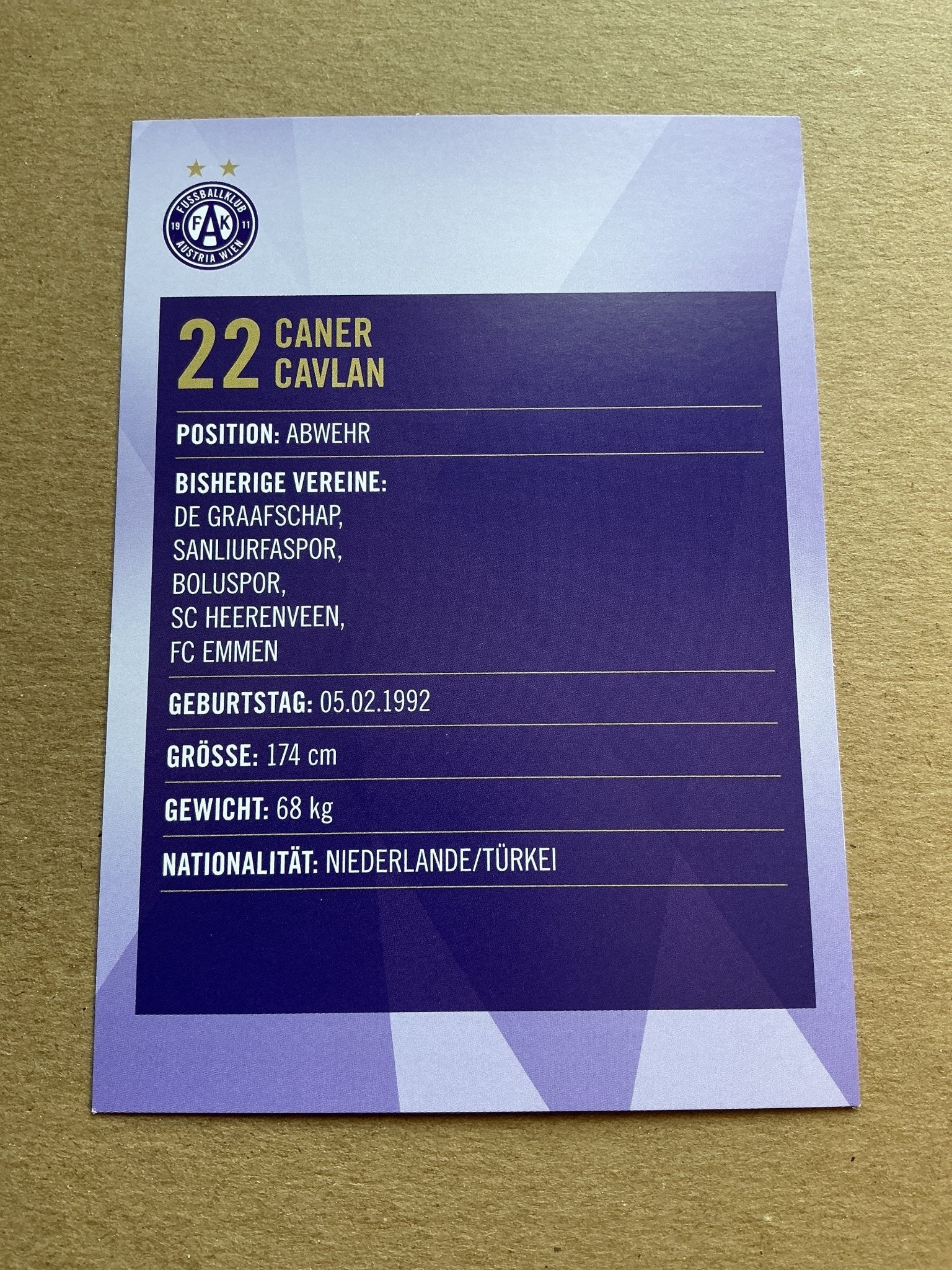Caner Cavlan, Netherlands 🇳🇱 Austria Wien 2019/20 hand signed - Autographs-World